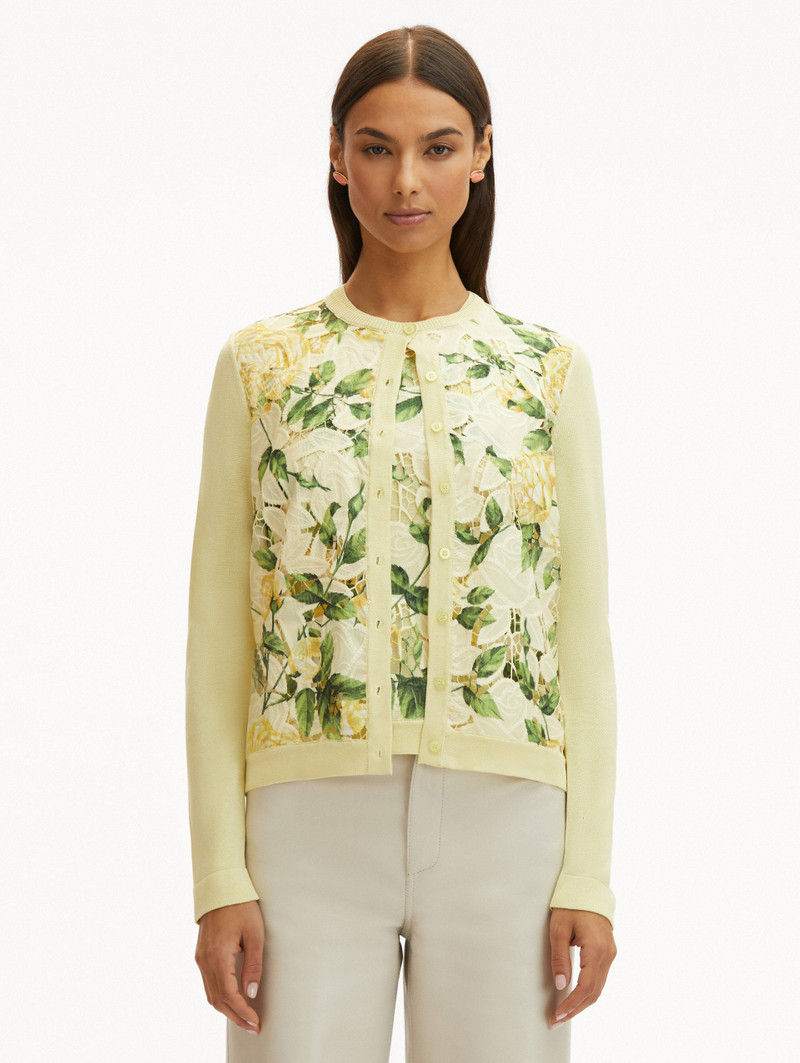 Oscar de la Renta ENGLISH ROSE GUIPURE INSET CARDIGAN outlook