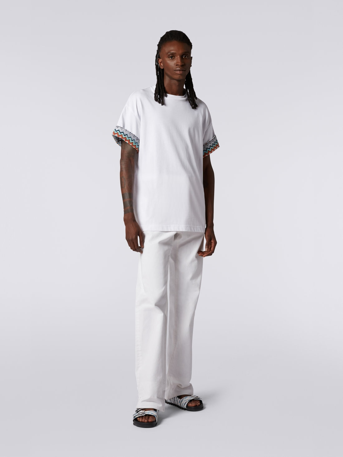 Cotton crew-neck T-shirt with knitted insert - 2