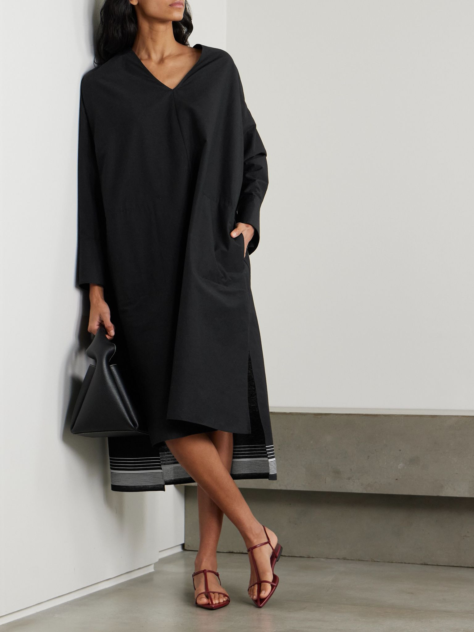 Dalamo embroidered cotton-blend midi dress Black - 2