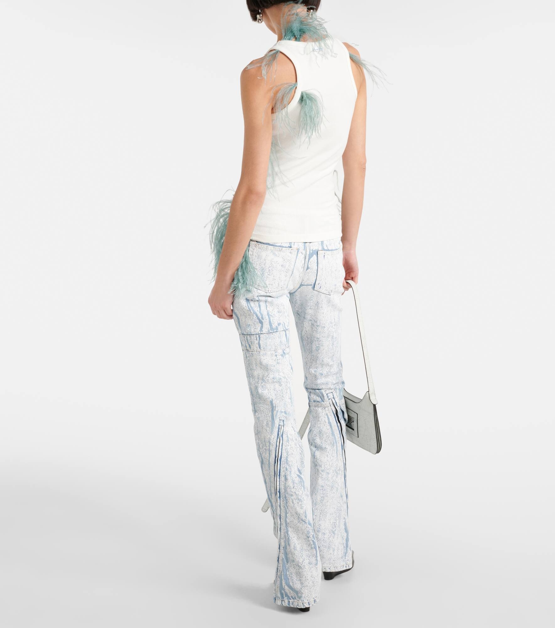 Feather-trimmed cotton-blend tank top - 3