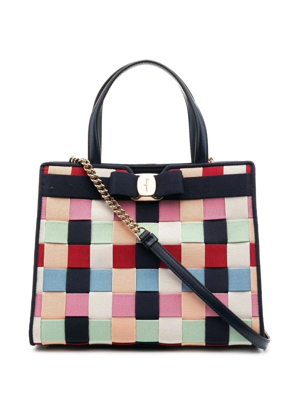 Vara colour-block grosgrain tote bag - 1