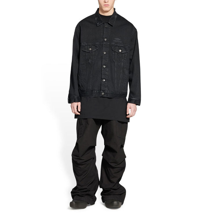 Balenciaga 3B Sports Icon Denim Jacket Large Fit 'Black' 704298TBP471029 - 3