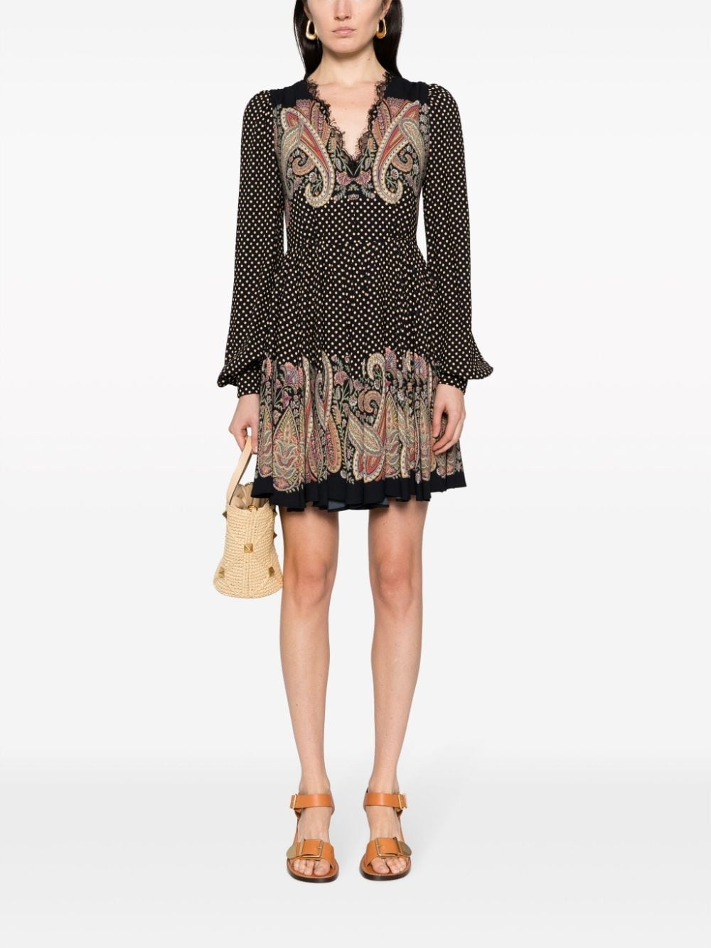 lace-trim polka-dot flared dress - 2