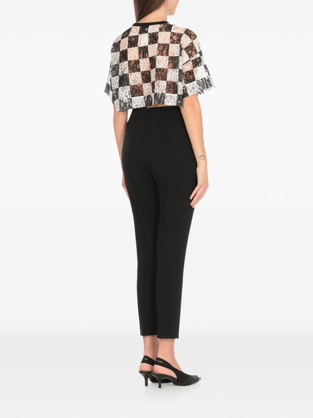 check-print cropped T-shirt - 4