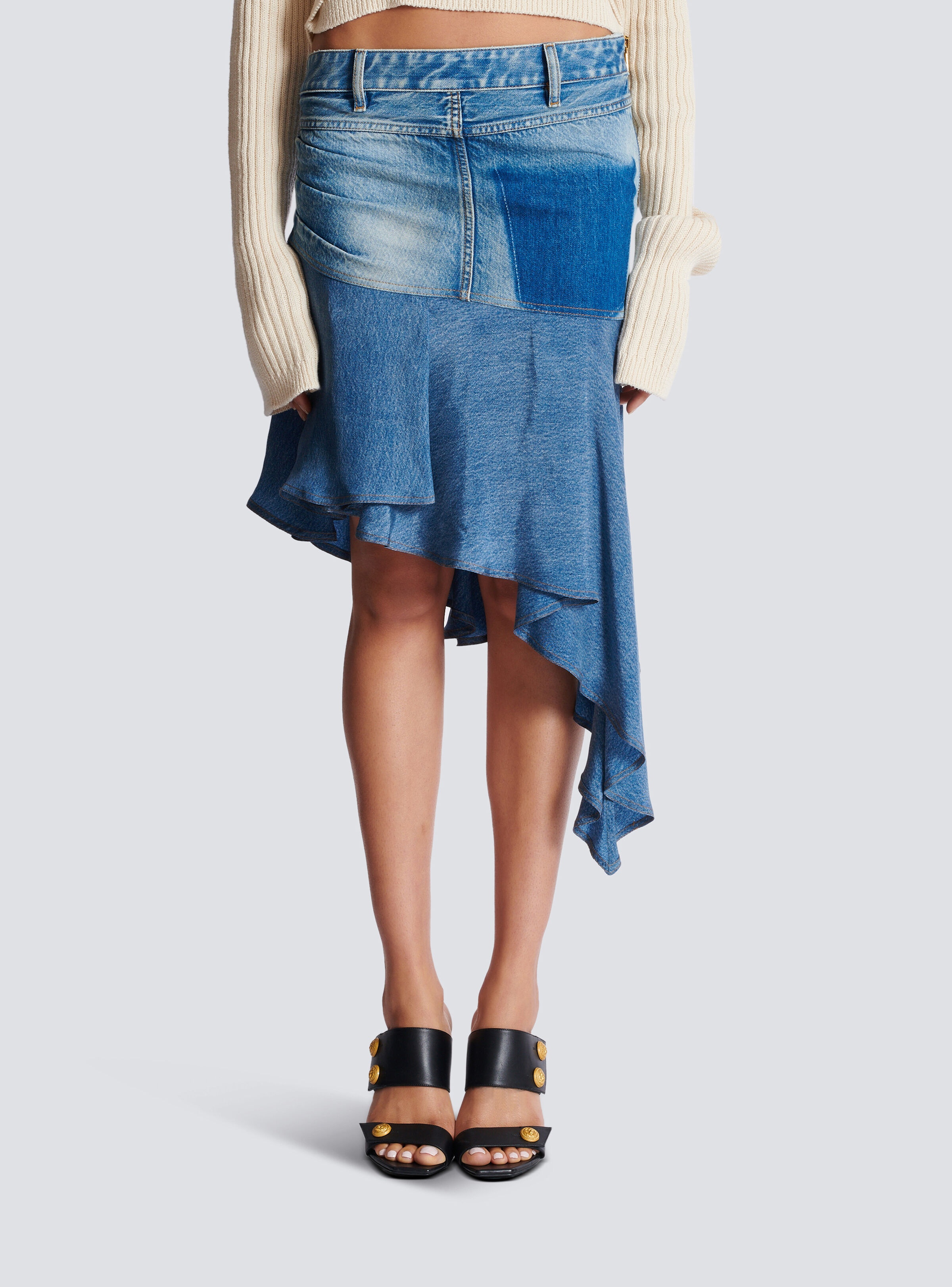 Asymmetric denim short skirt - 5