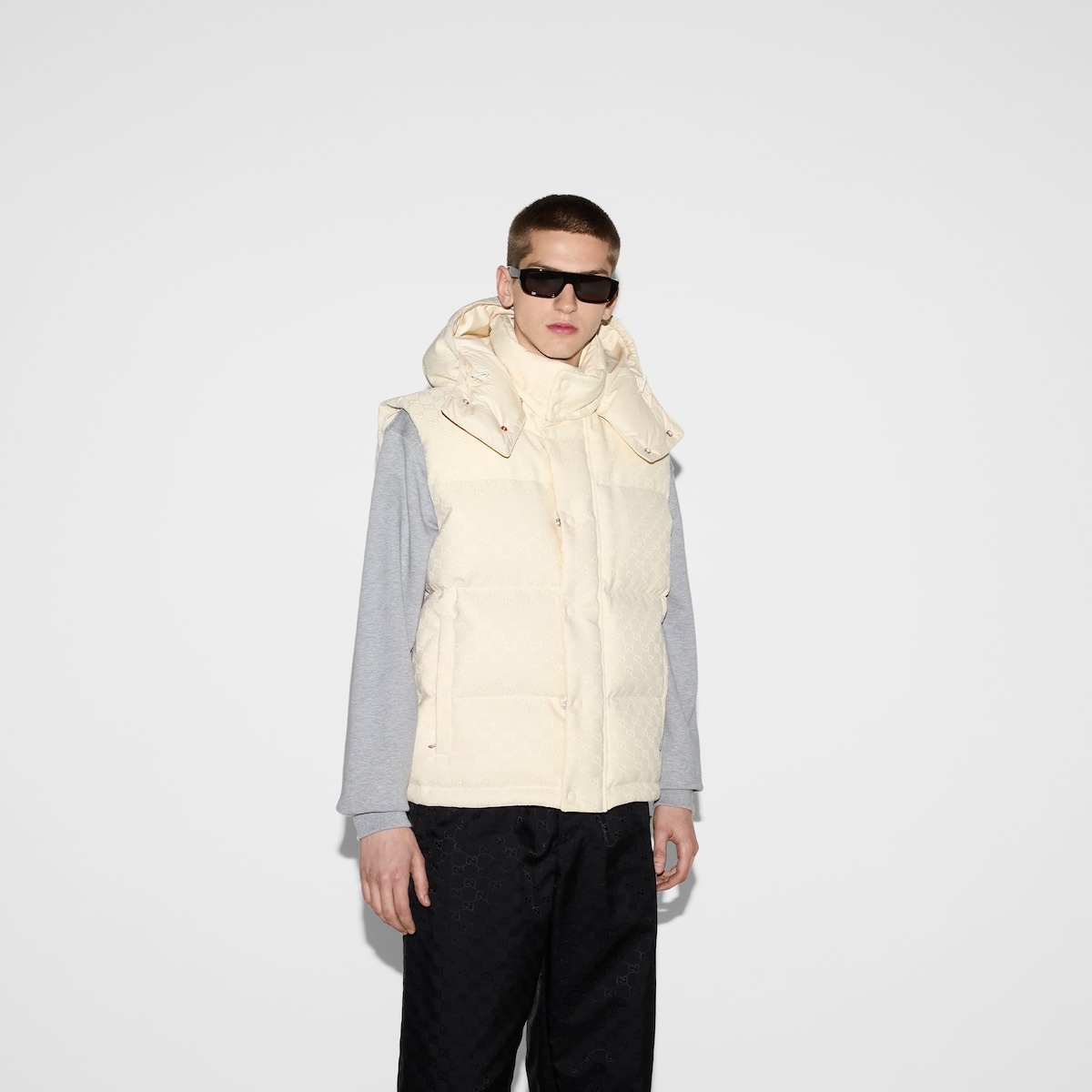 GG cotton blend canvas puffer vest - 3