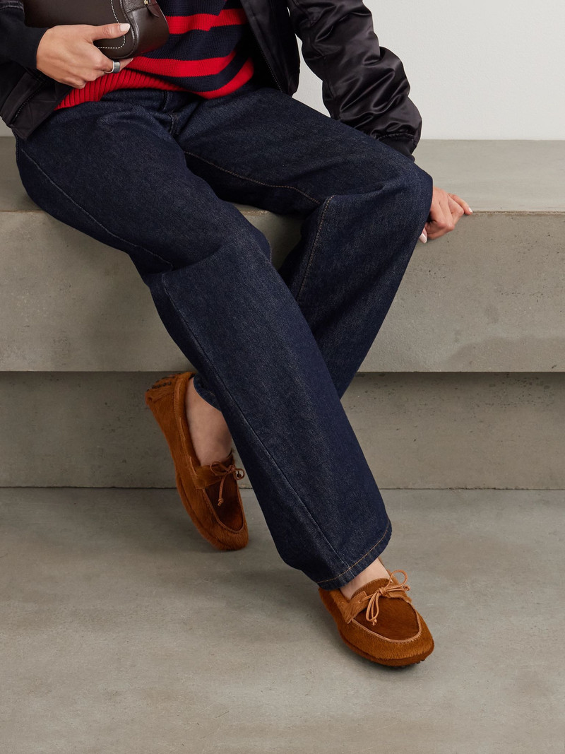 LE MONDE BÉRYL Driver leather-trimmed calf hair loafers Tan outlook