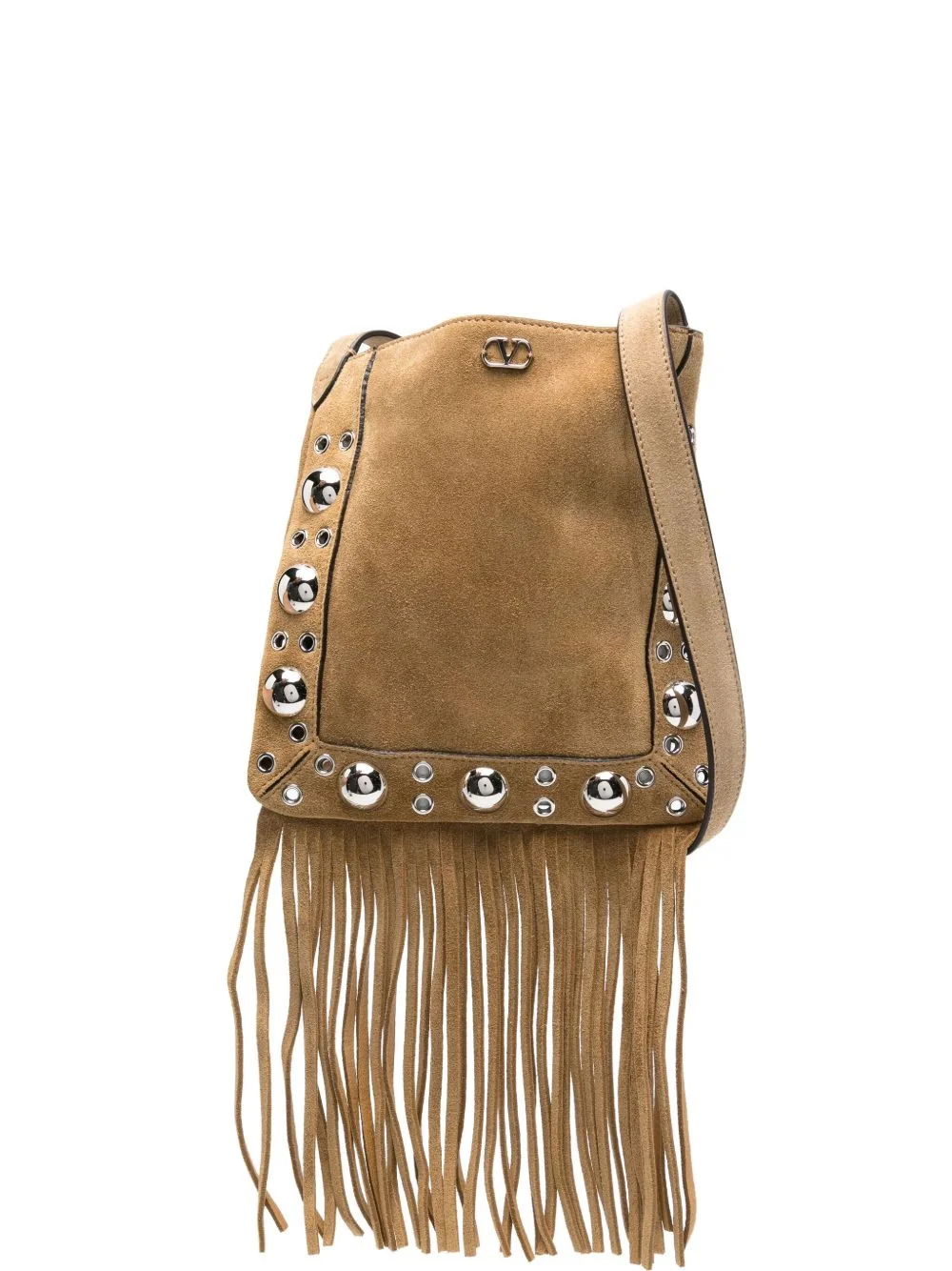 fringe-embellished eyelet shoulder bag - 1