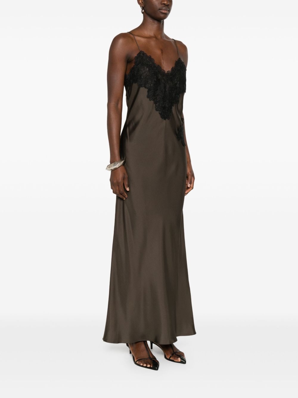 lace-detail silk maxi dress - 3