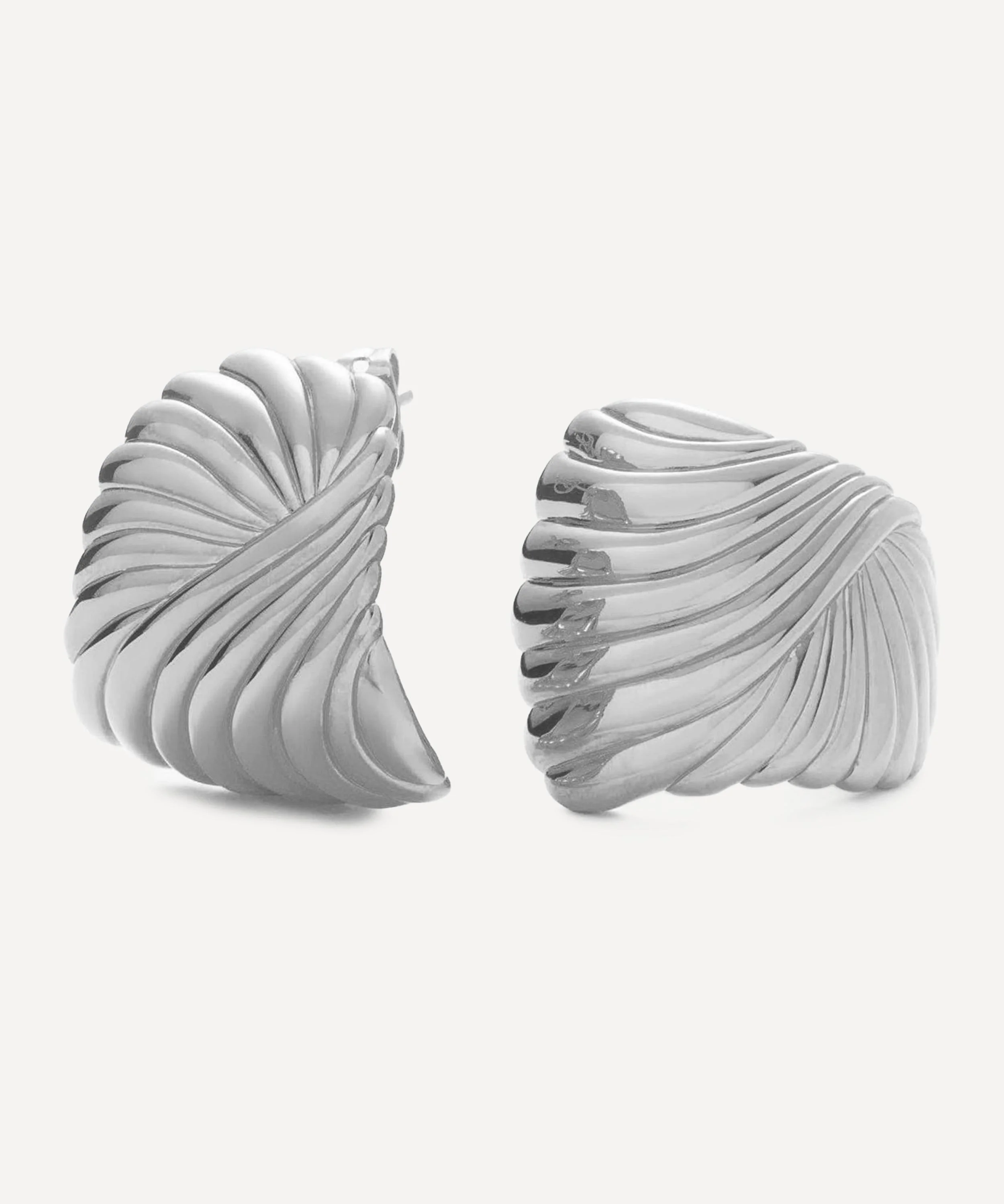 Silver-Plated Ripple Oversized Stud Earrings - 1