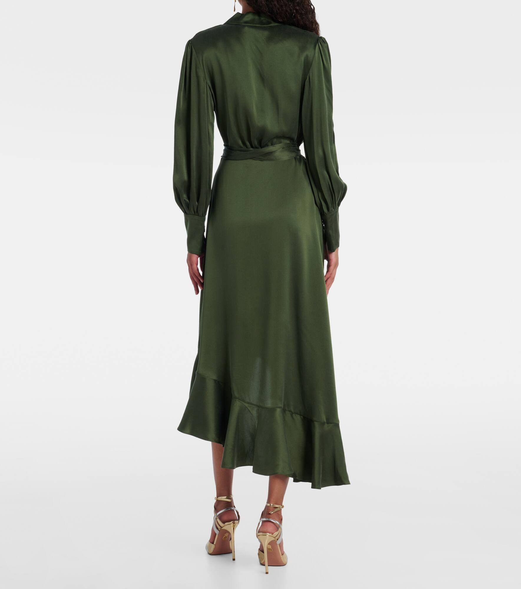 Asymmetric silk satin wrap dress - 3