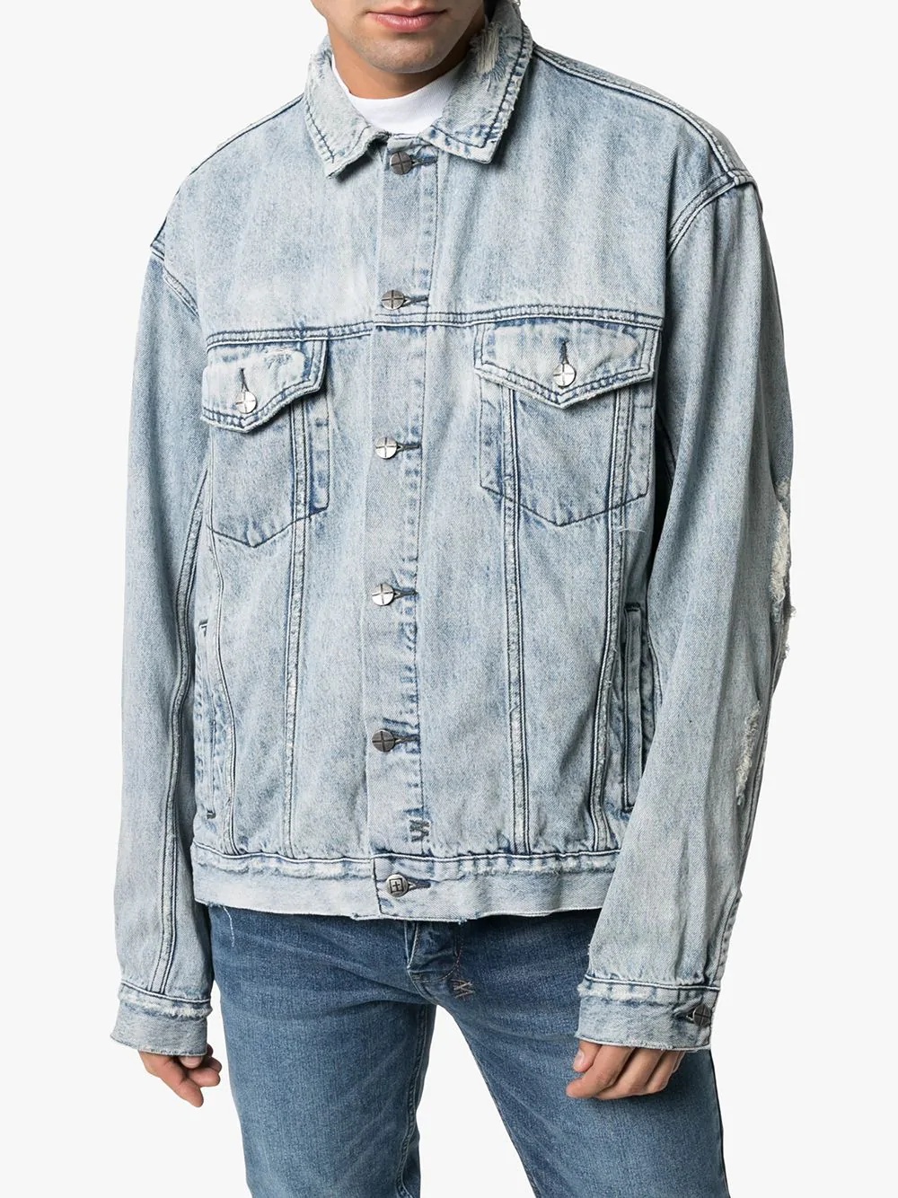 acid-wash distressed denim jacket - 3