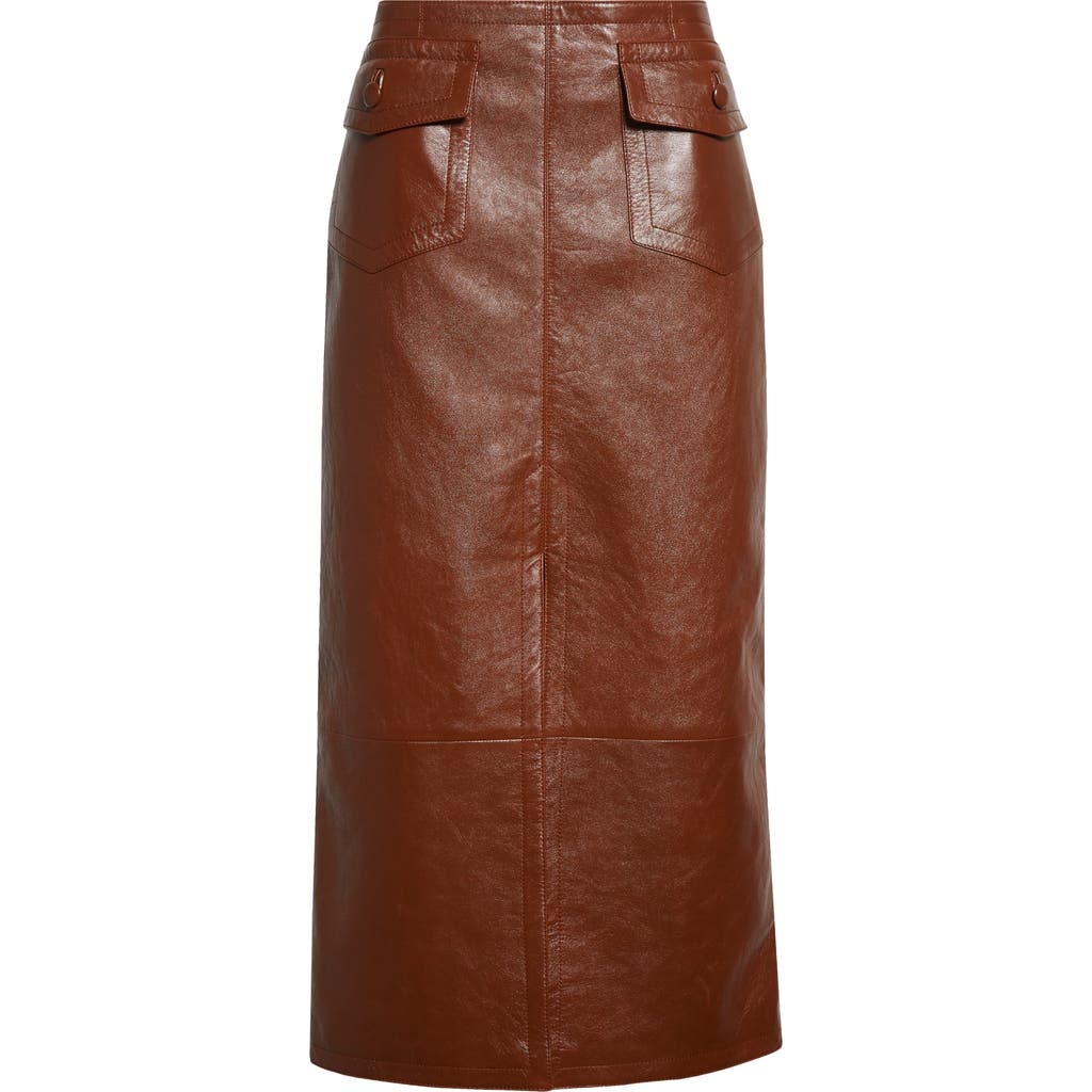 Chloé Front Slit Leather Midi Skirt in Clay Brown at Nordstrom - 1