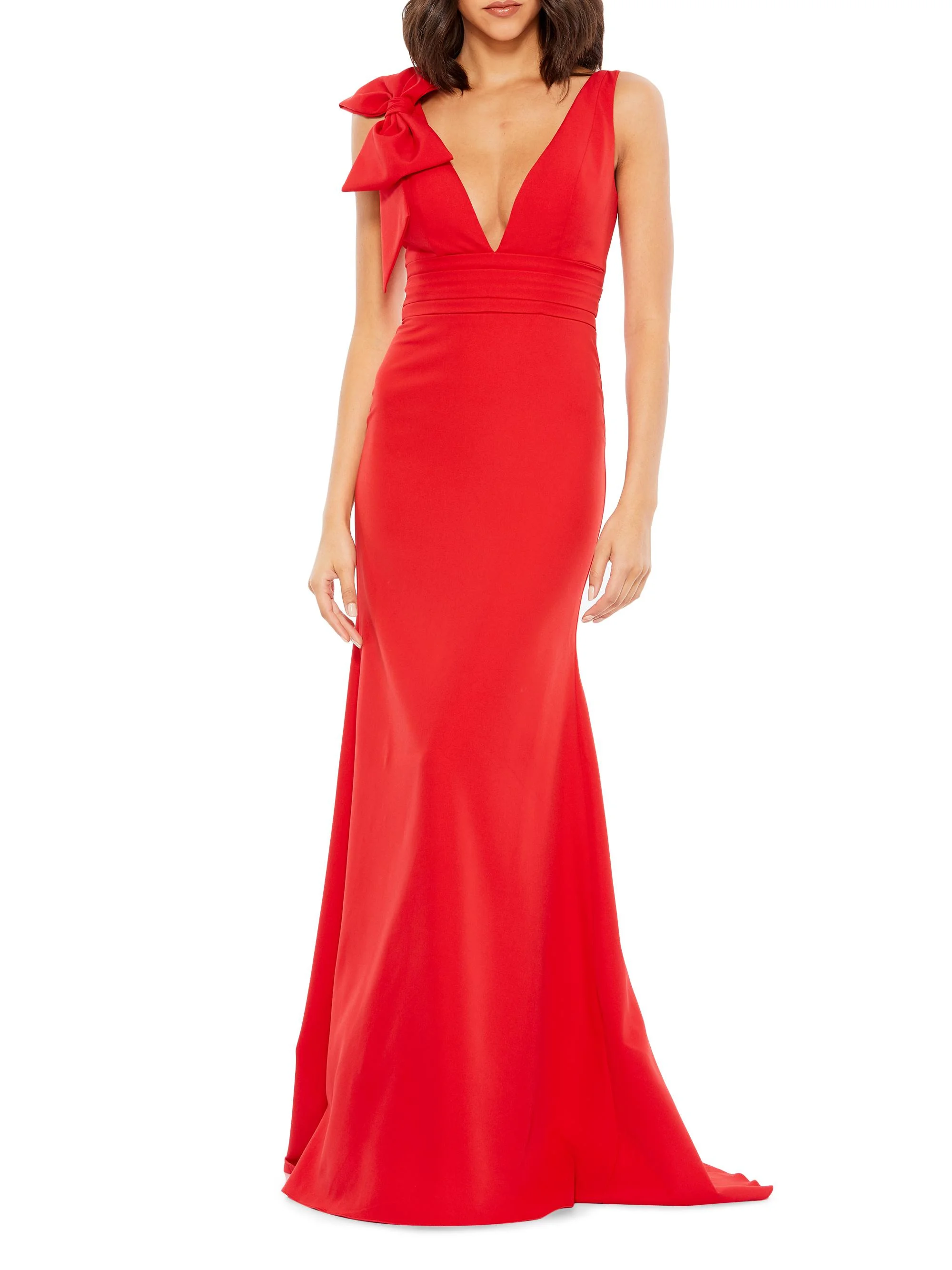 Women's Bow V-Neck A-Line Gown - Red - 1