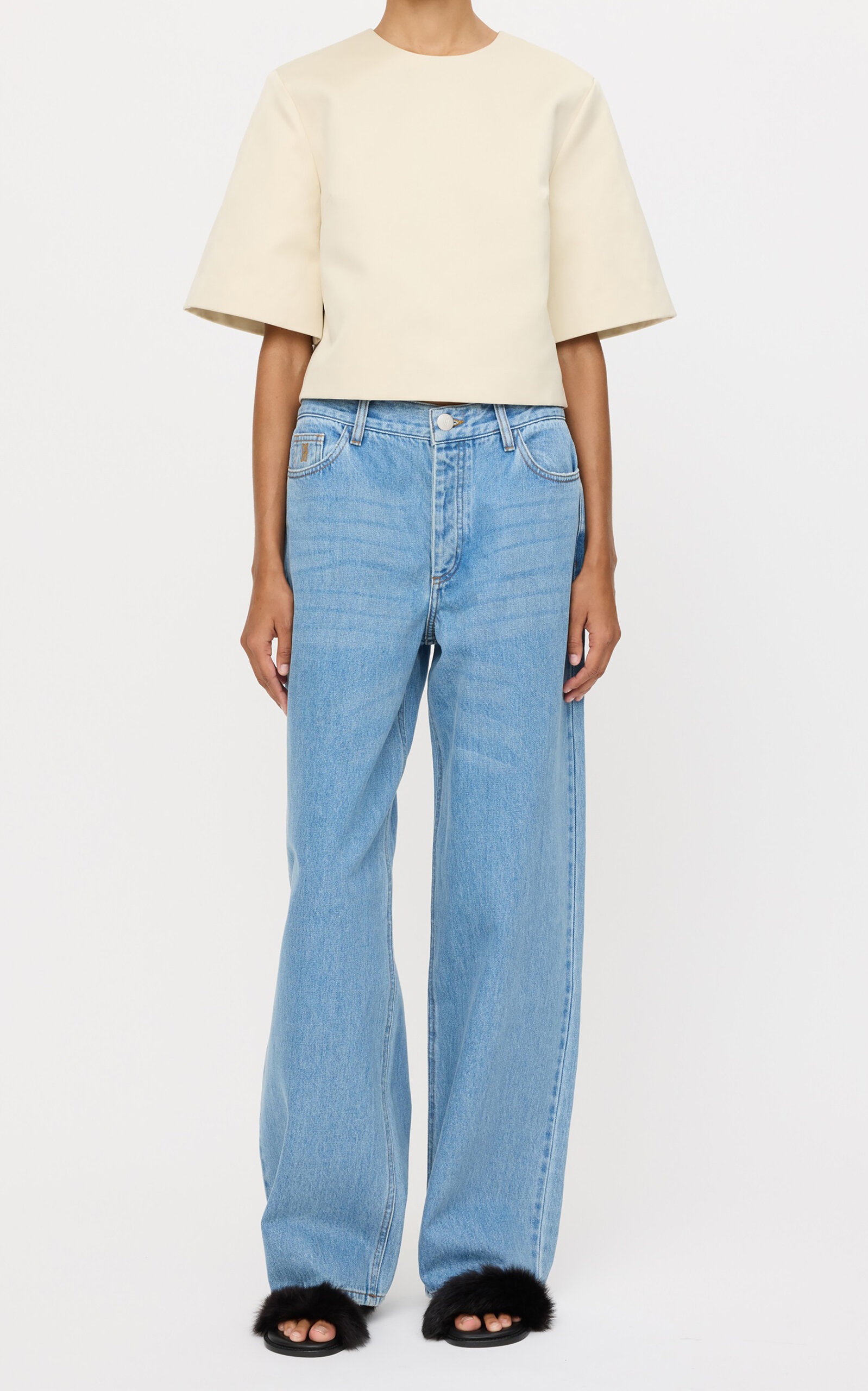 Hania Boxy Cotton-Blend Cropped T-Shirt grey - 3