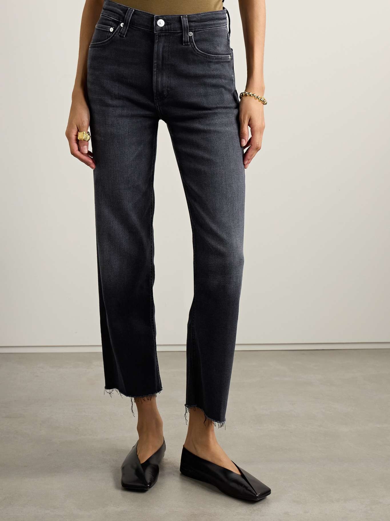 Palma frayed high-rise straight-leg jeans Black - 3