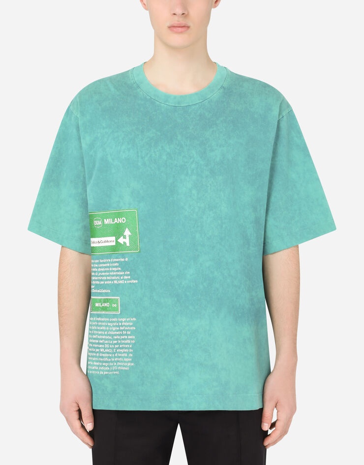 Washed cotton T-shirt with print - 1