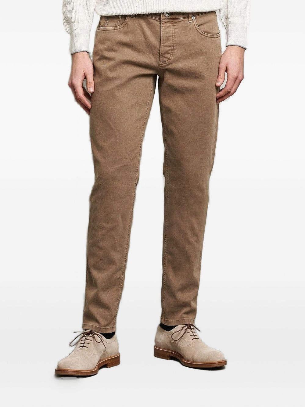 pocket-detail cotton-blend straight-leg trousers - 3