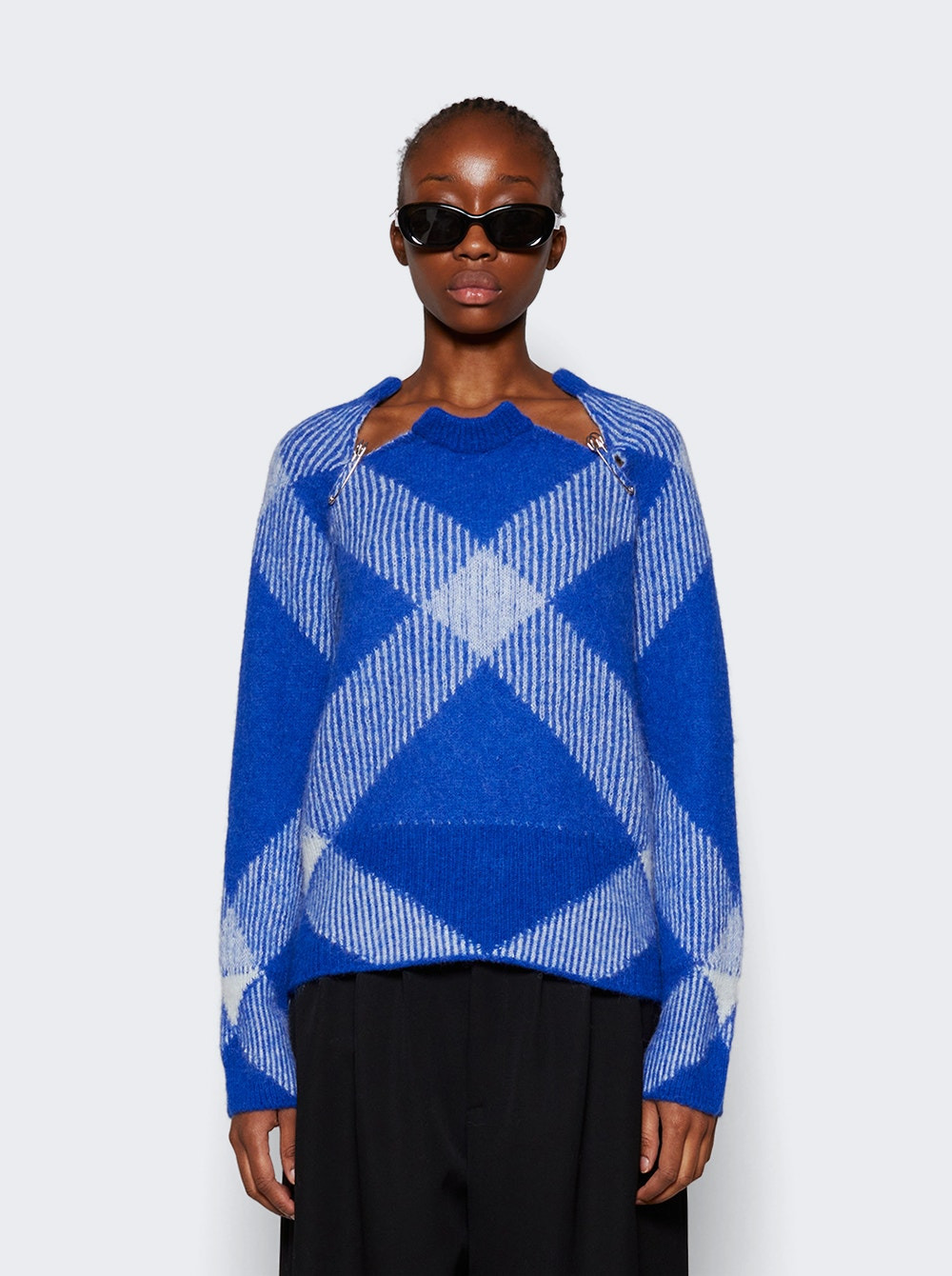 Check Alpaca Wool Blend Sweater Blue - 3