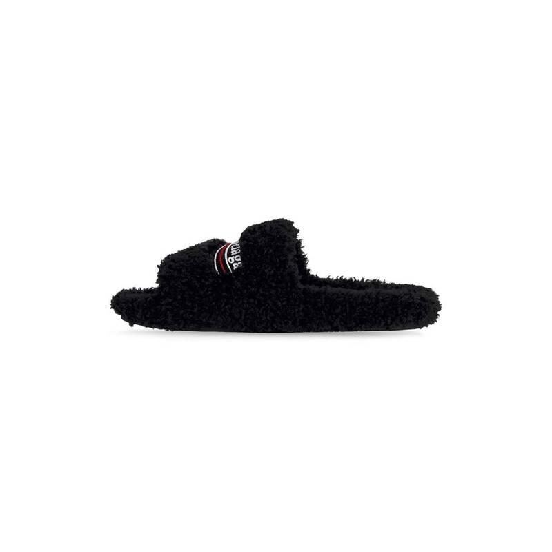 BALENCIAGA Women's Furry Slide Sandal in Black/white/red outlook