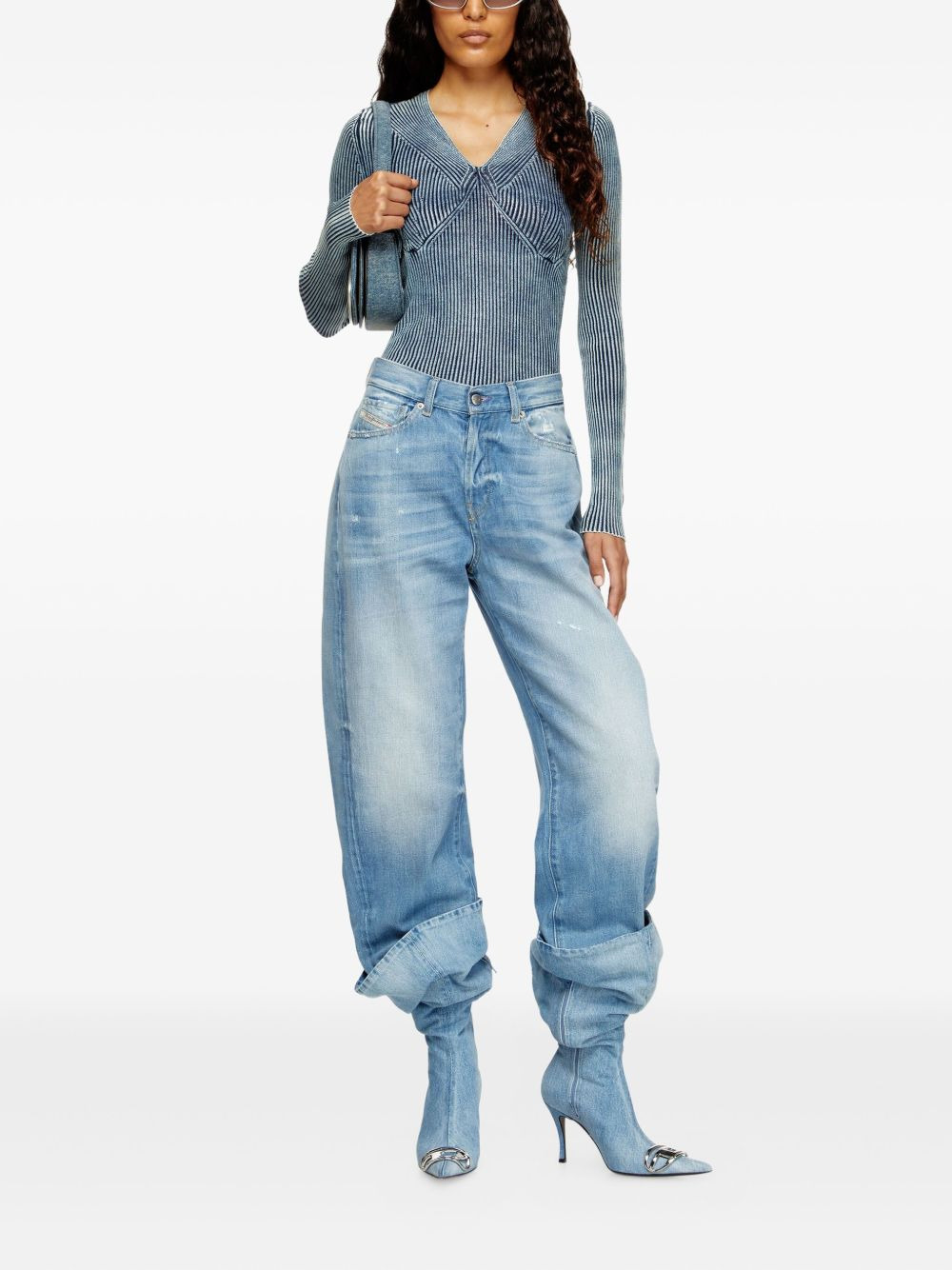 ribbed V-neck top - 2
