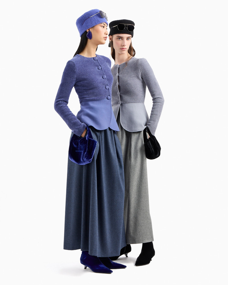 EMPORIO ARMANI Ottoman-fabric cardigan jacket with peplum outlook