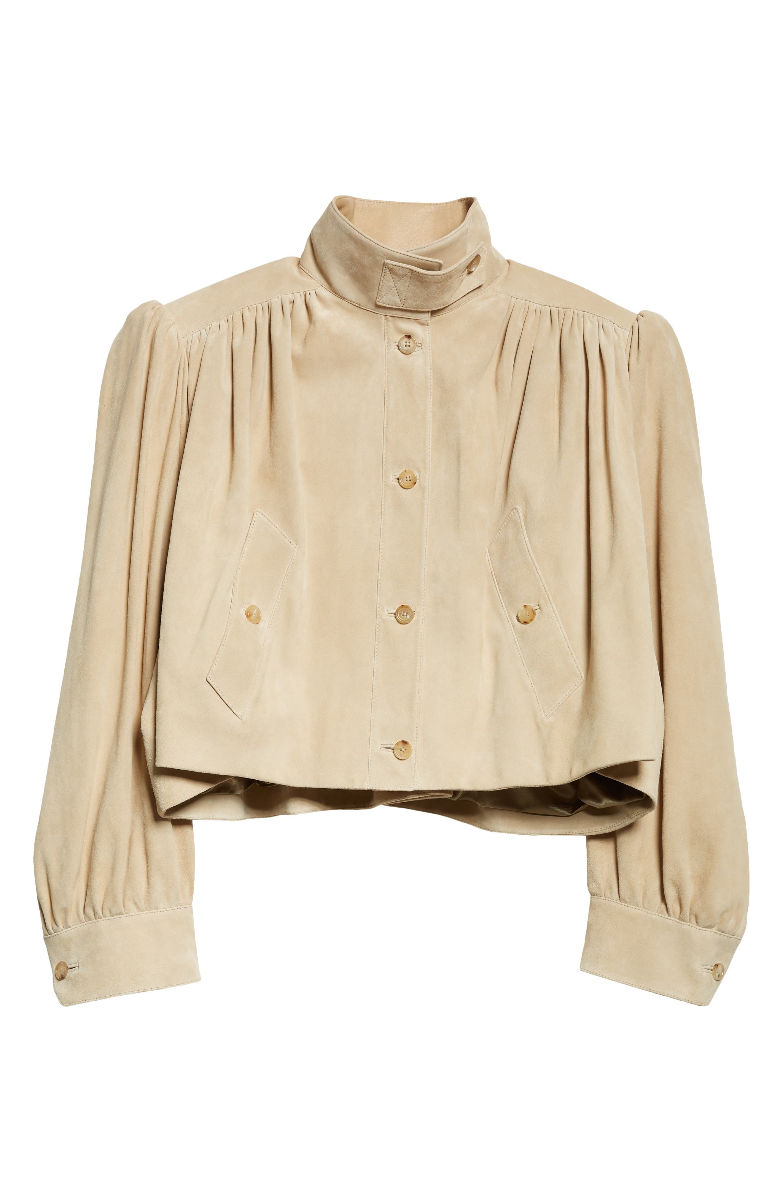 Chloé Puff Shoulder Suede Crop Jacket in Blossom Beige at Nordstrom - 7