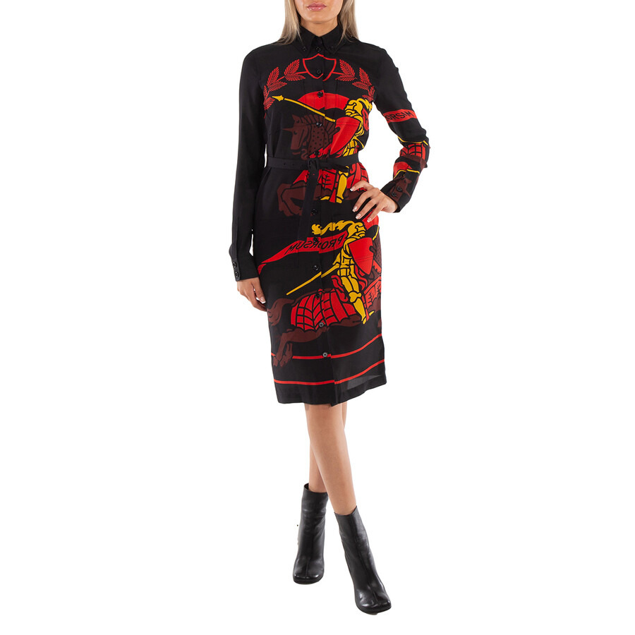 Burberry EKD Print Belted Silk Midi Shirt Dress - 3