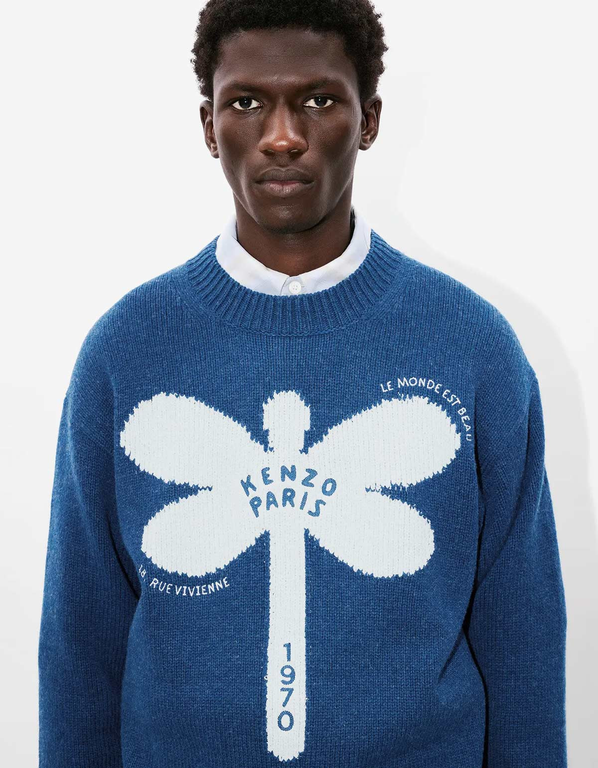 Kenzo Dragonfly Blue Embroidered Wool Jumper - 5