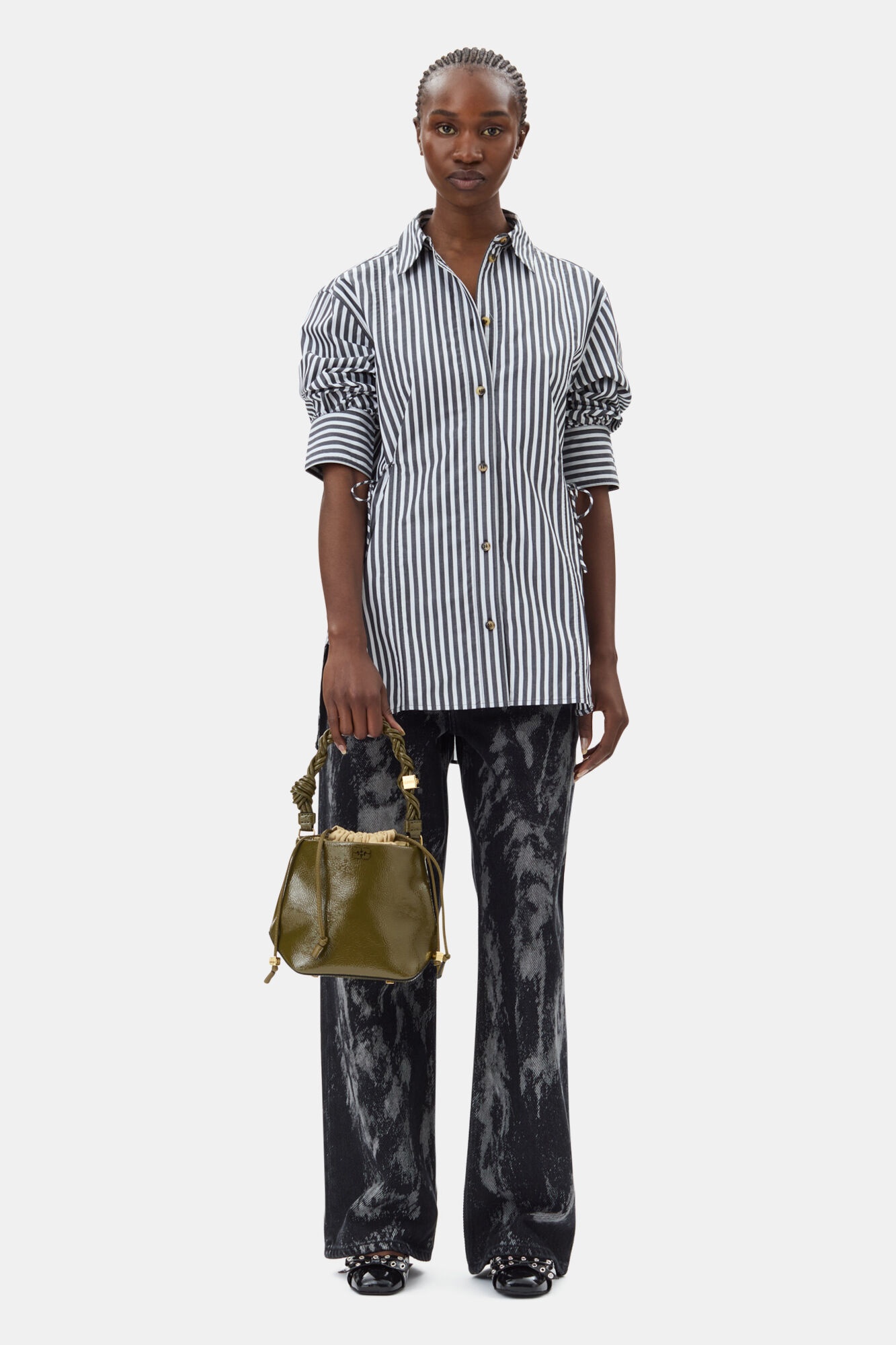 STRIPE COTTON OVERSIZED TIE STRING SHIRT - 3