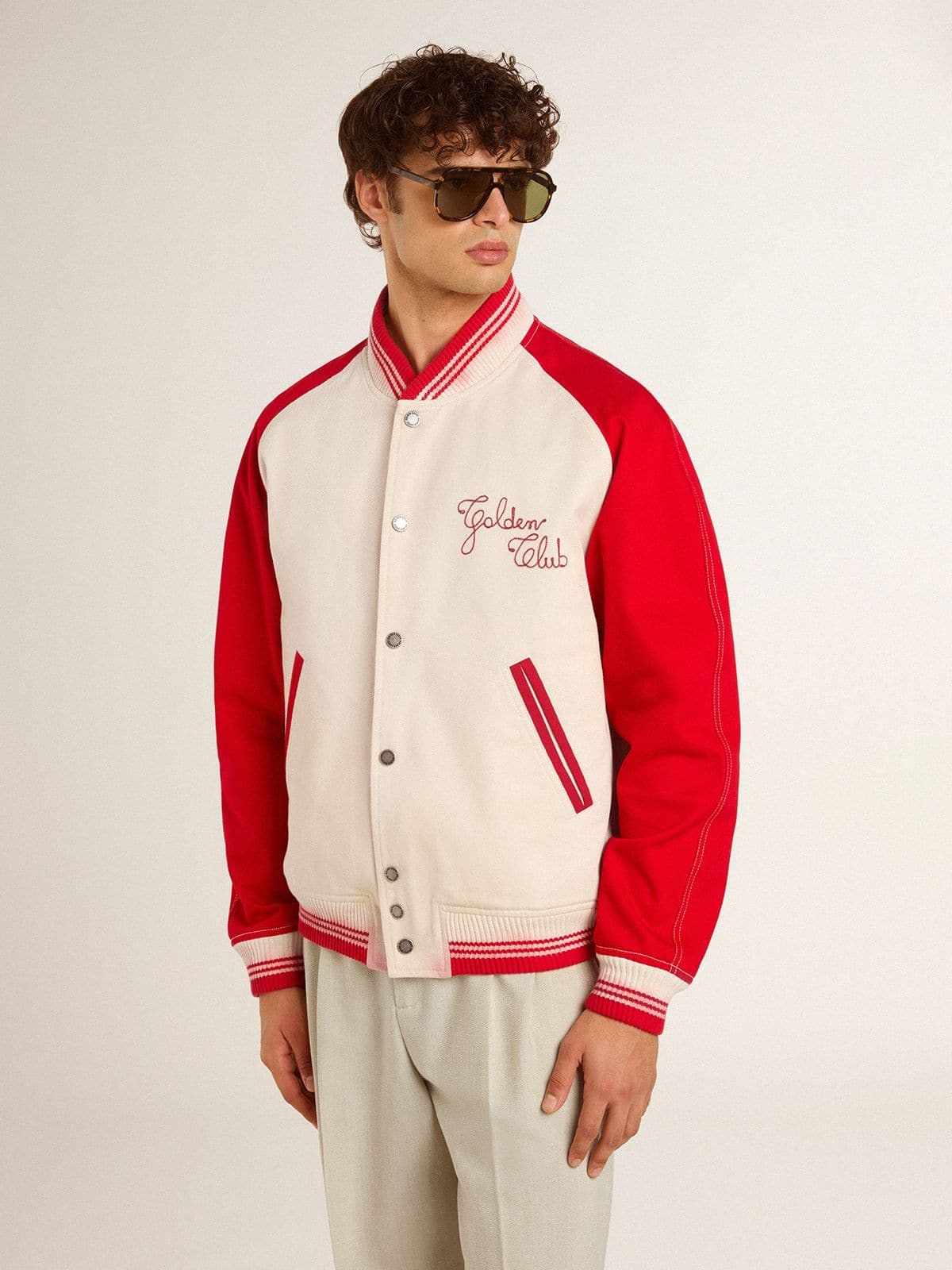 Bomber jacket in worn white and red with embroidery - 2