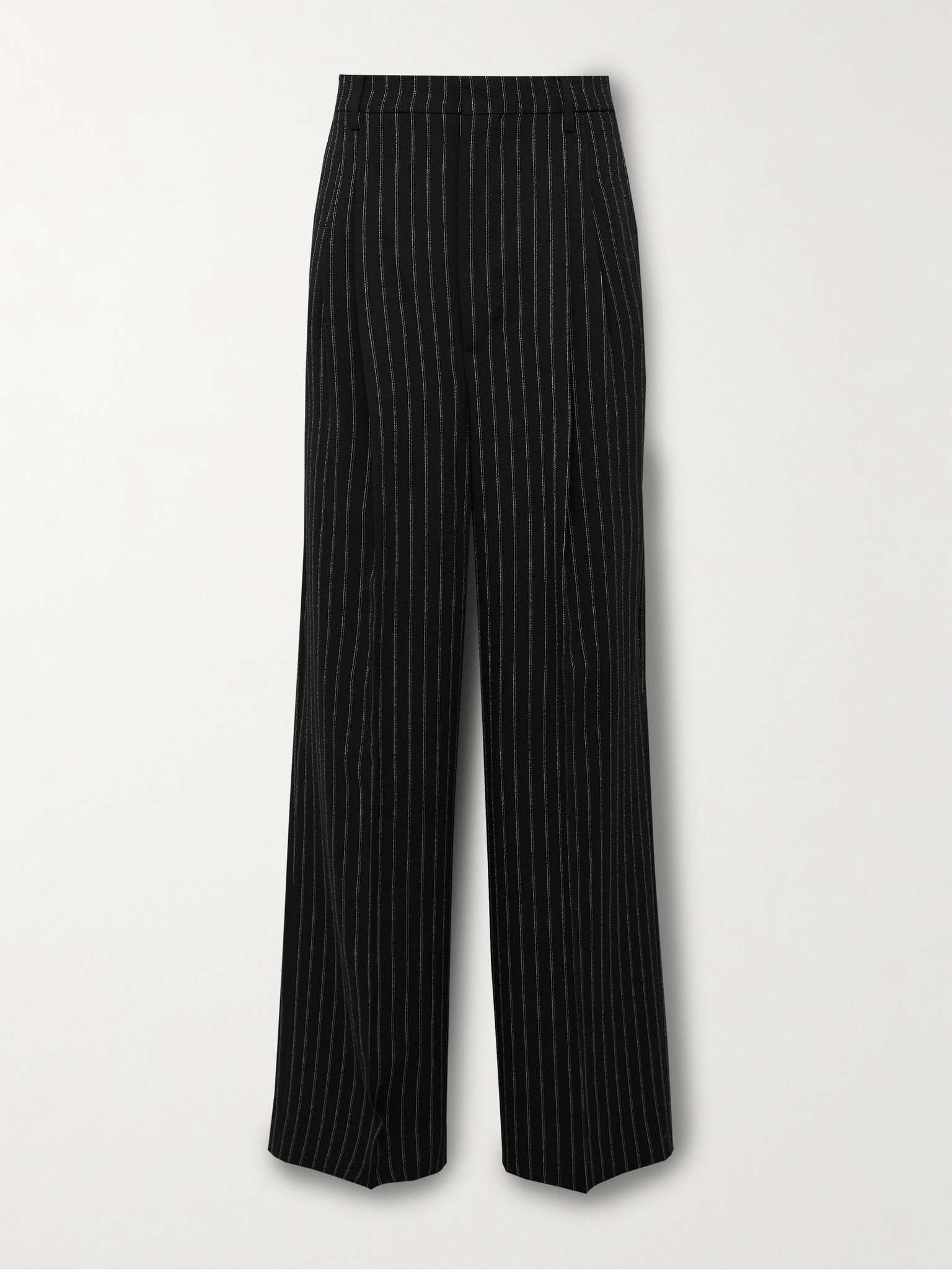 Wide-Leg Pleated Pinstriped Wool Trousers - 1