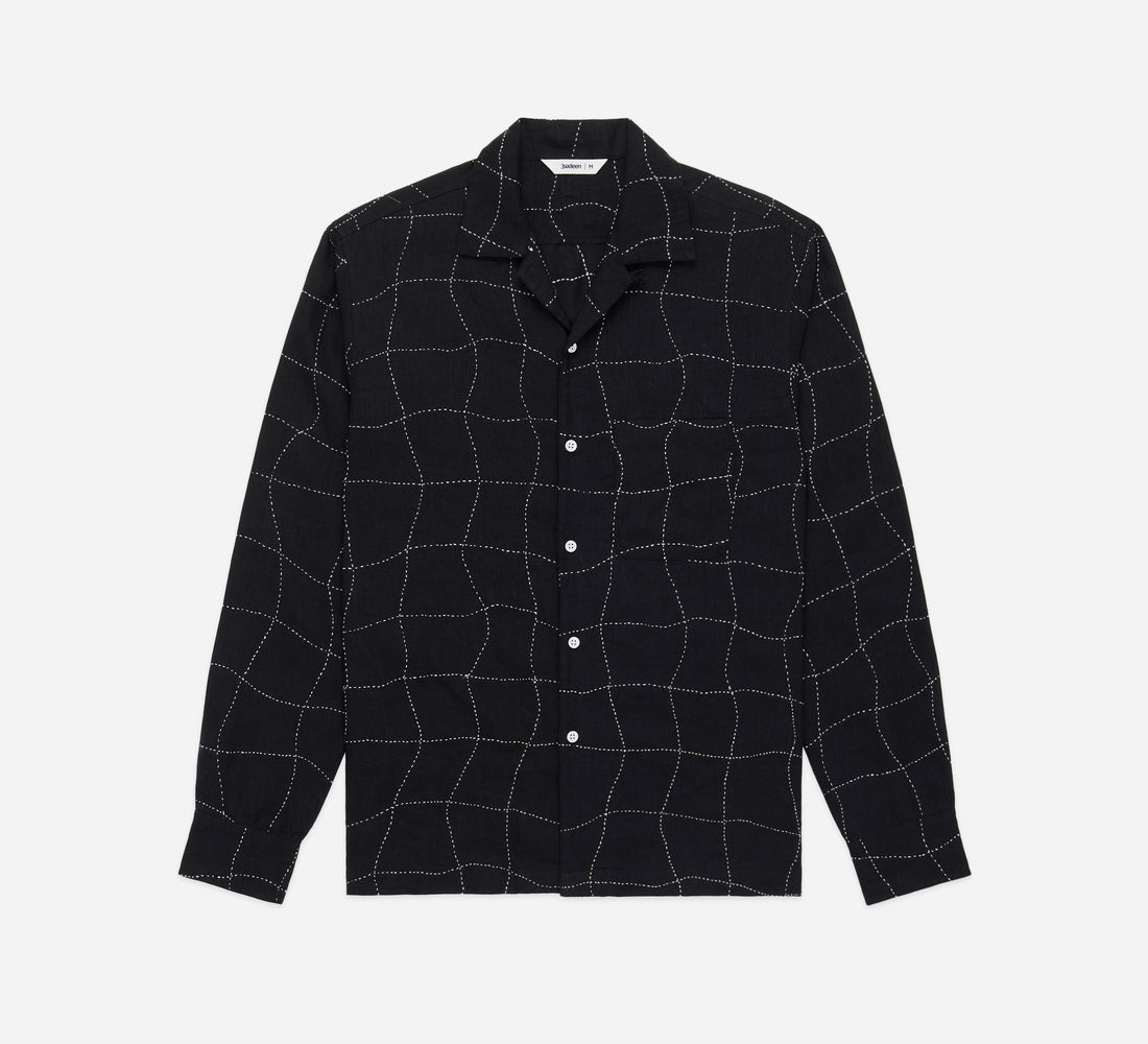 Loop Collar Shirt - Black Linen Drunk Chess - 1