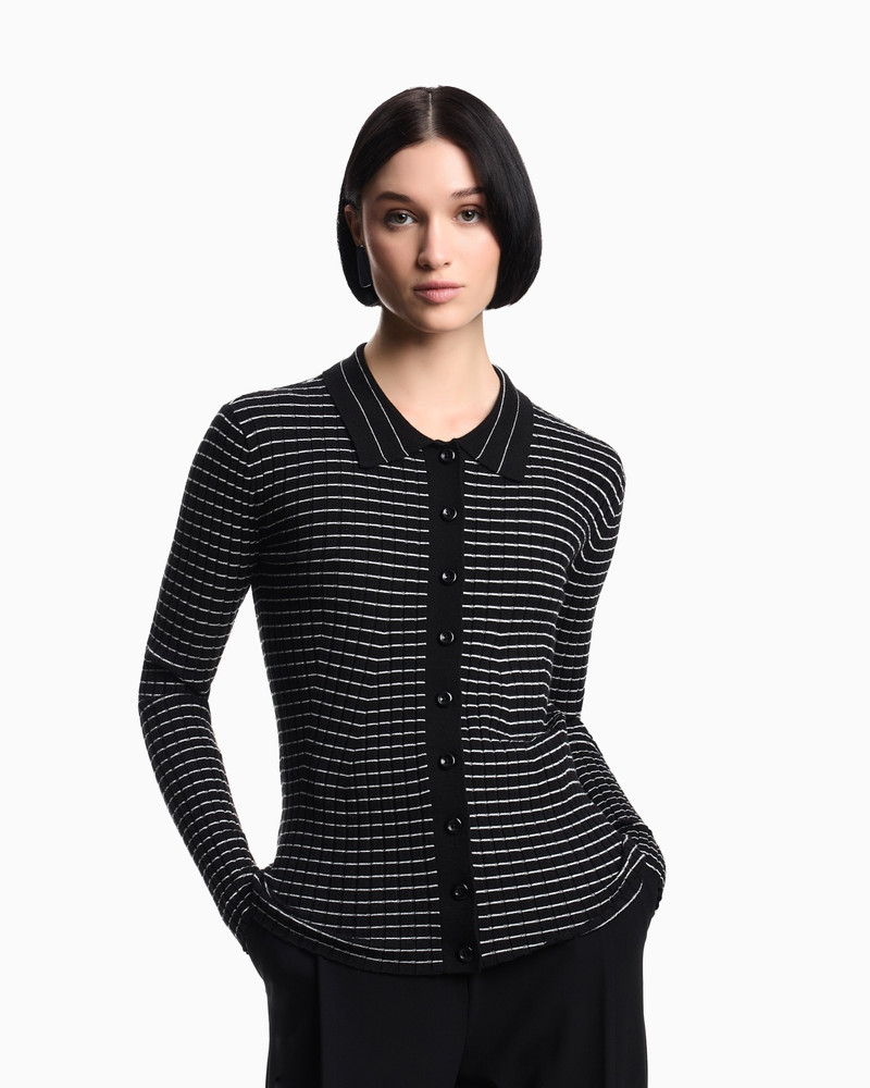 EMPORIO ARMANI RIBBED CARDIGAN WITH STRIPED MOTIF outlook