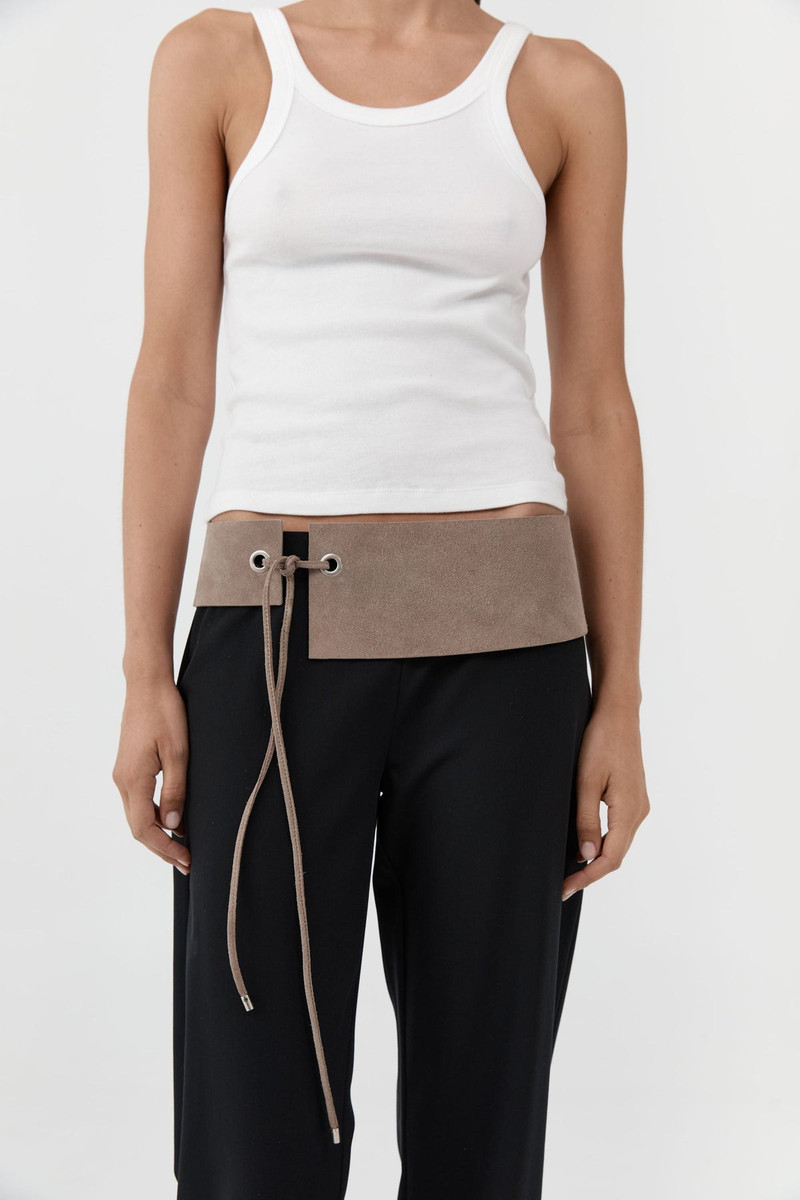 Suede Asymmetric Belt - Almond 1