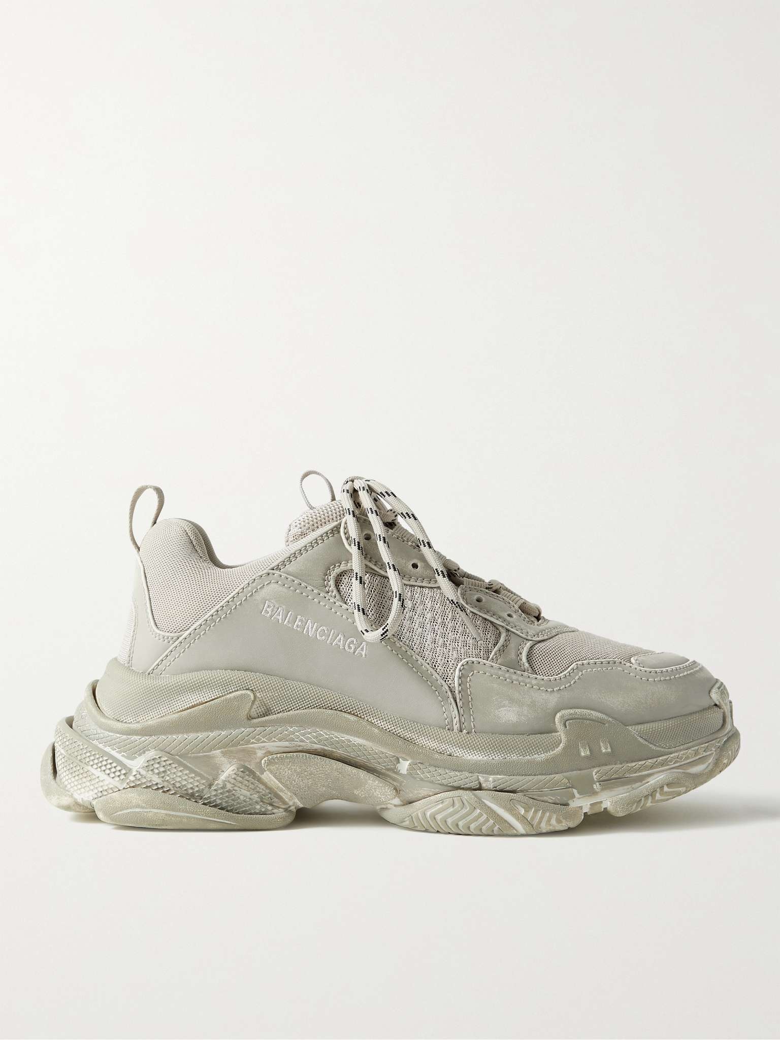 Triple S Mesh and Distressed Leather Sneakers - 1