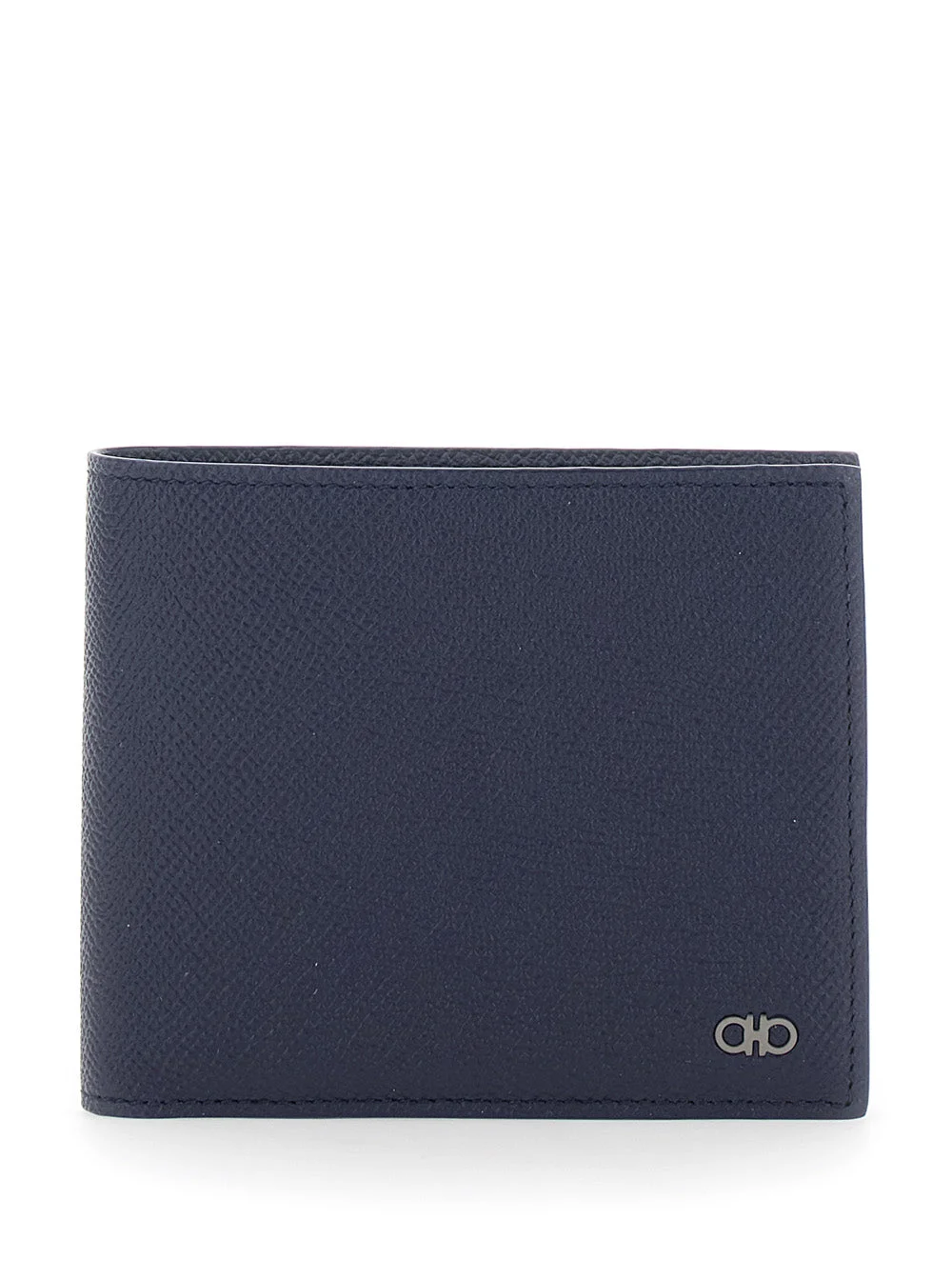 Ferragamo Men 'Micro Gancini' Blue Bi-Fold Wallet With Logo In Grained Leather Men - 1