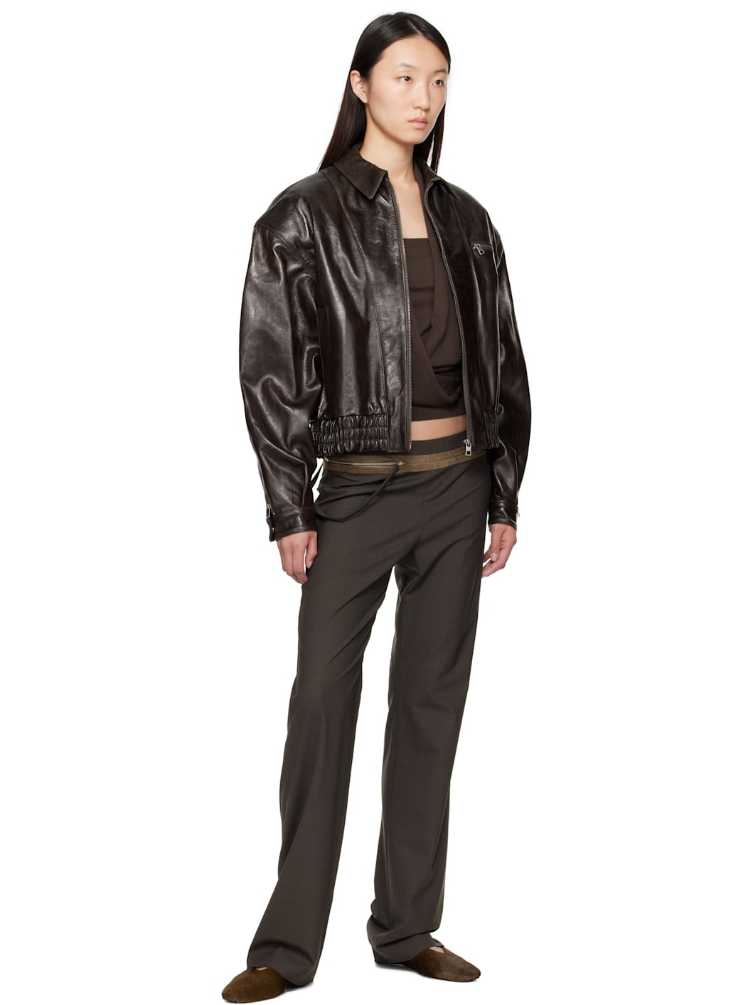 Brown Mini Lora Leather Jacket - 4