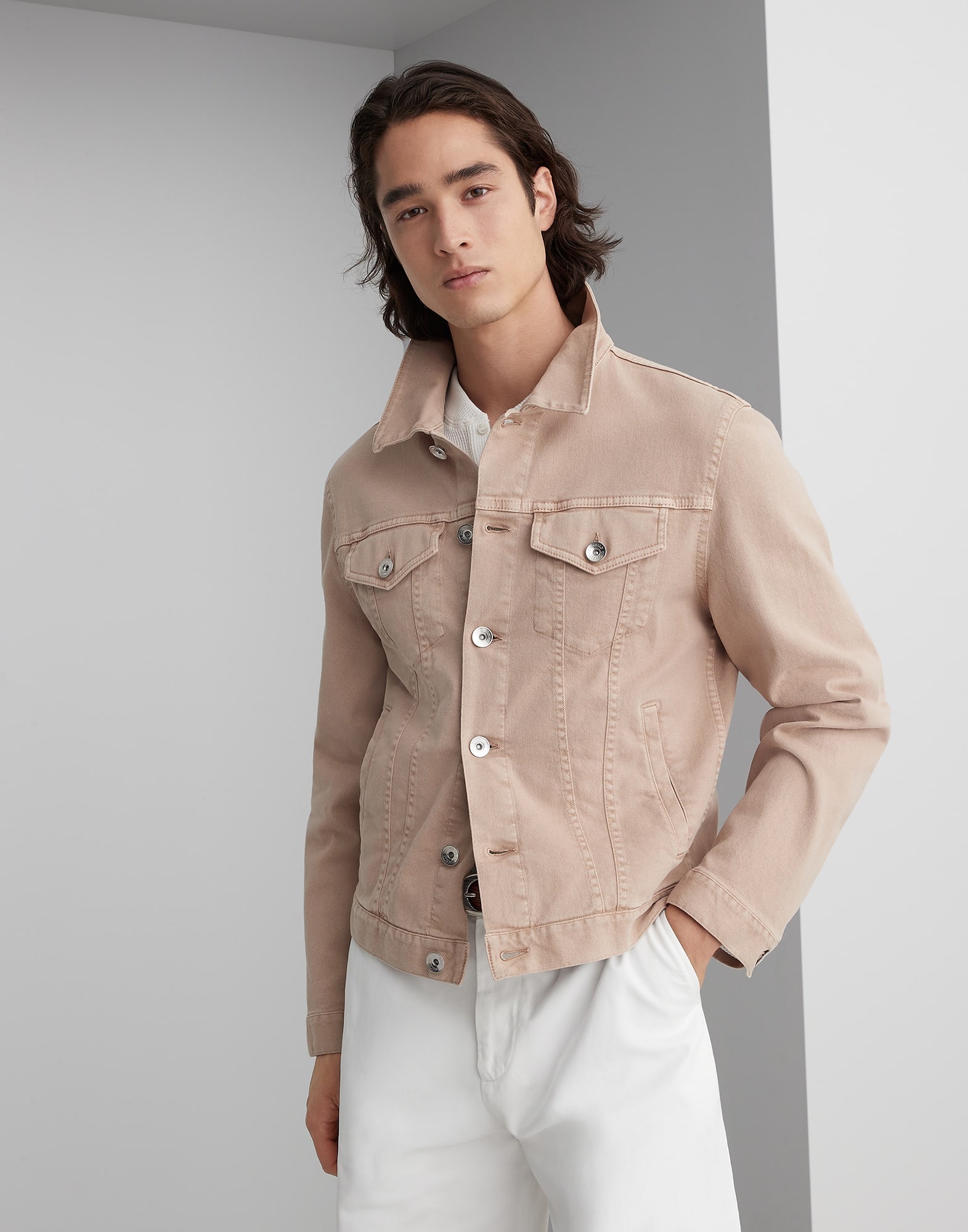 Garment-dyed comfort cotton lightweight denim four-pocket jacket - 1