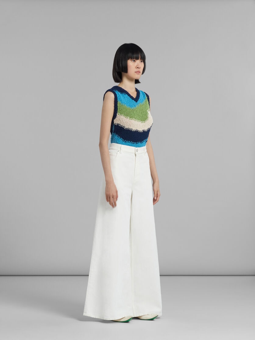 WHITE FLOCKED DENIM WIDE-LEG TROUSERS - 5