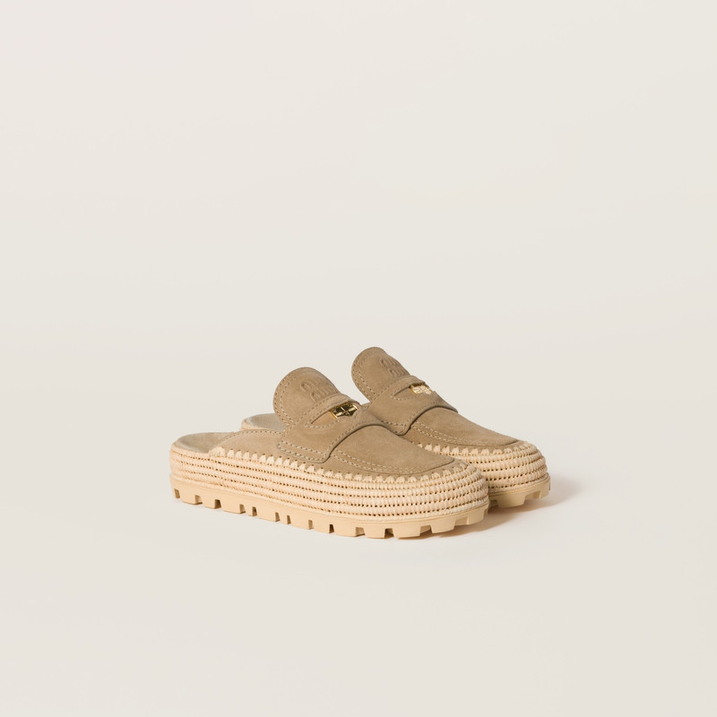 Suede and raffia flatform mules 1
