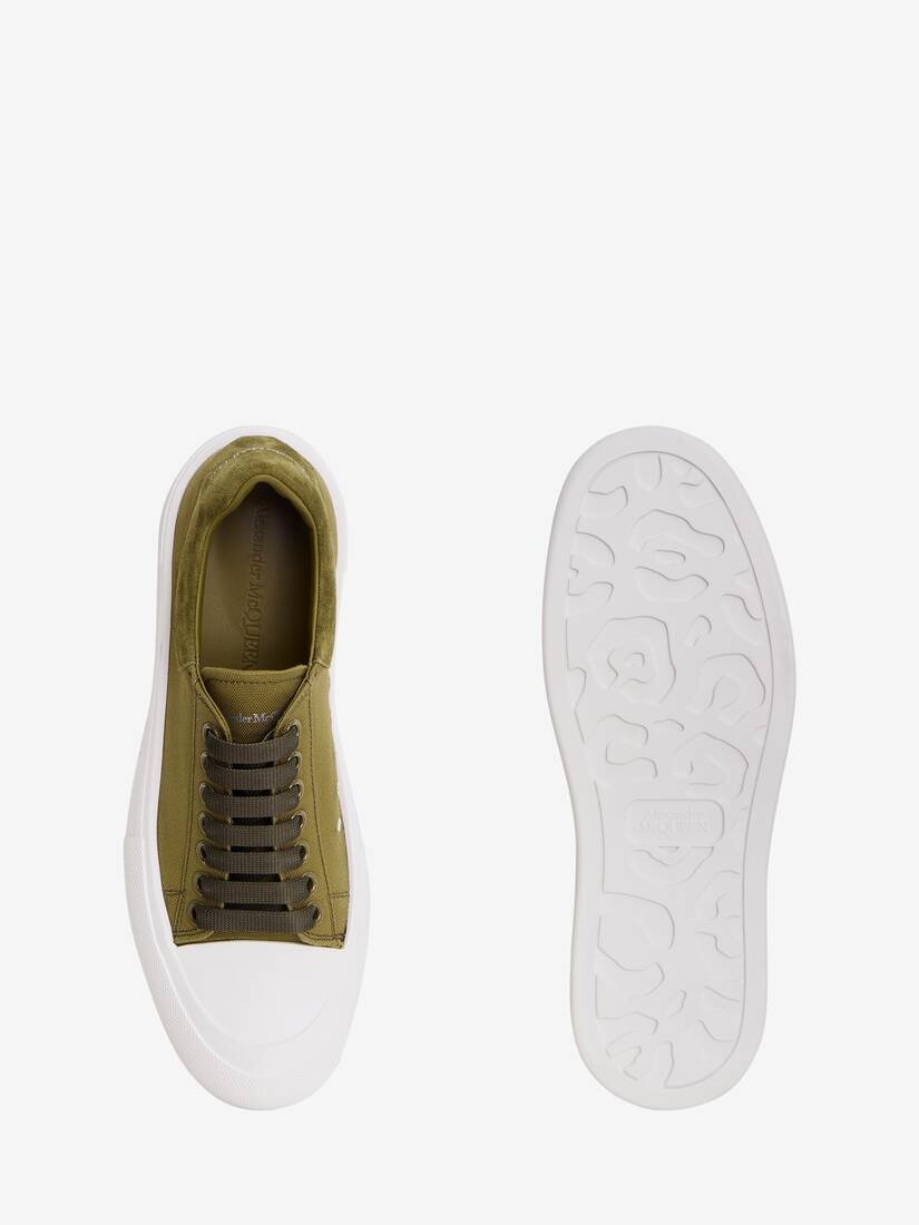 Deck Lace-up Plimsoll in White/khaki - 4