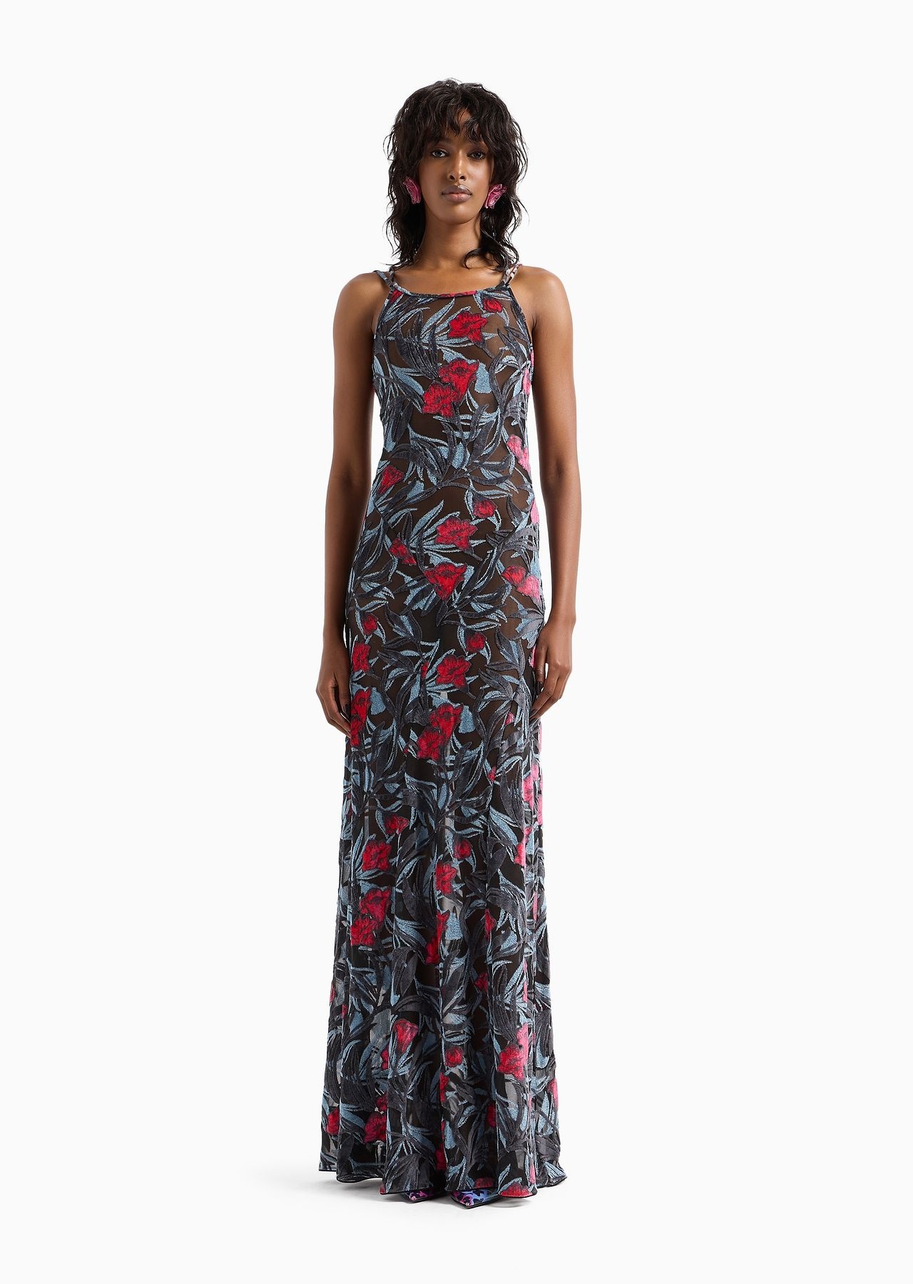 Viscose-blend floral jacquard long dress - 2