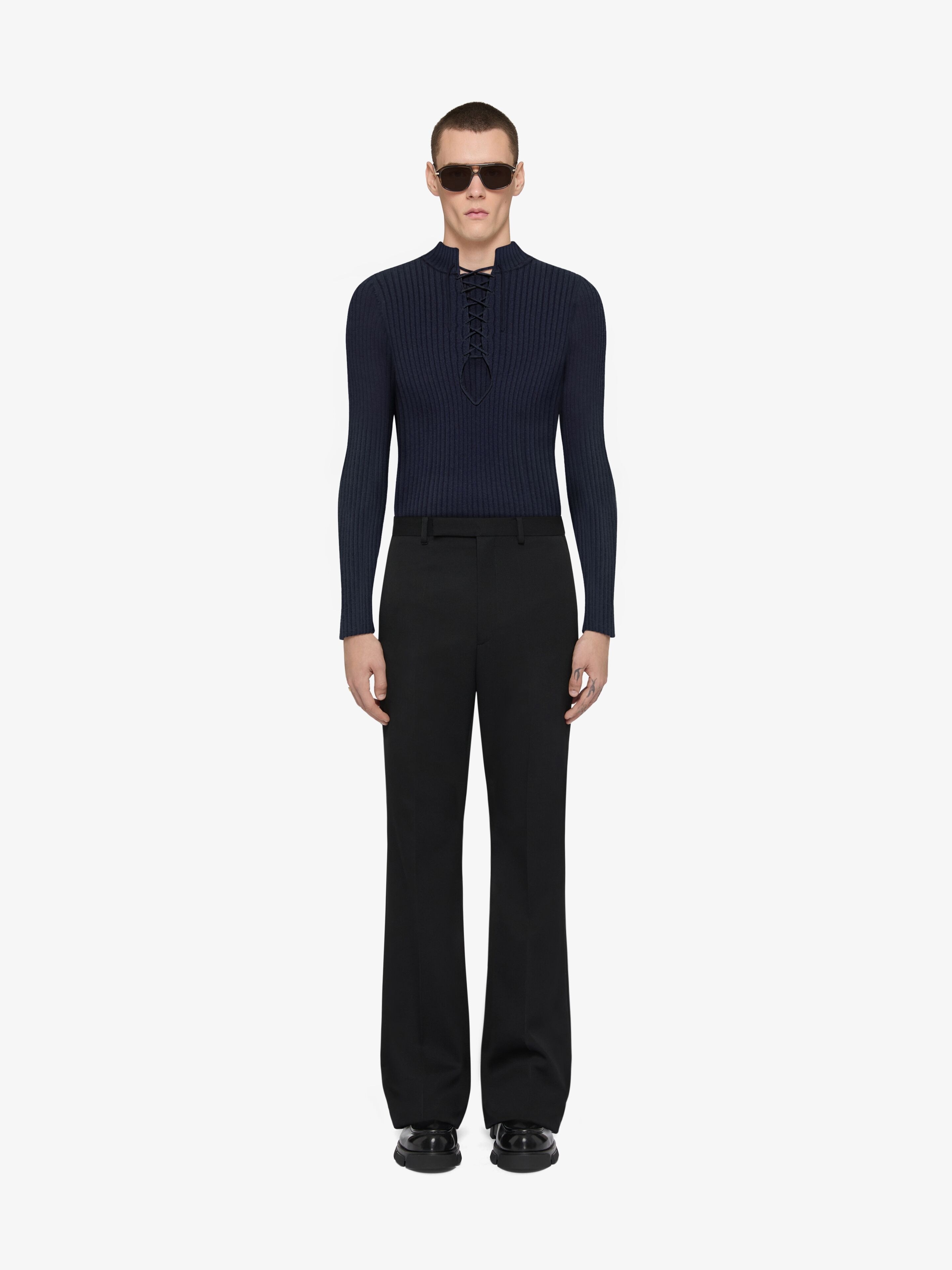 SLIM FIT SWEATER IN CASHMERE WITH LACES - 2