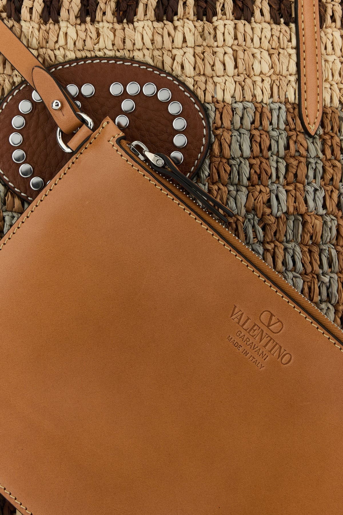 Embroidered raffia VLogo Signature shopping bag - 4