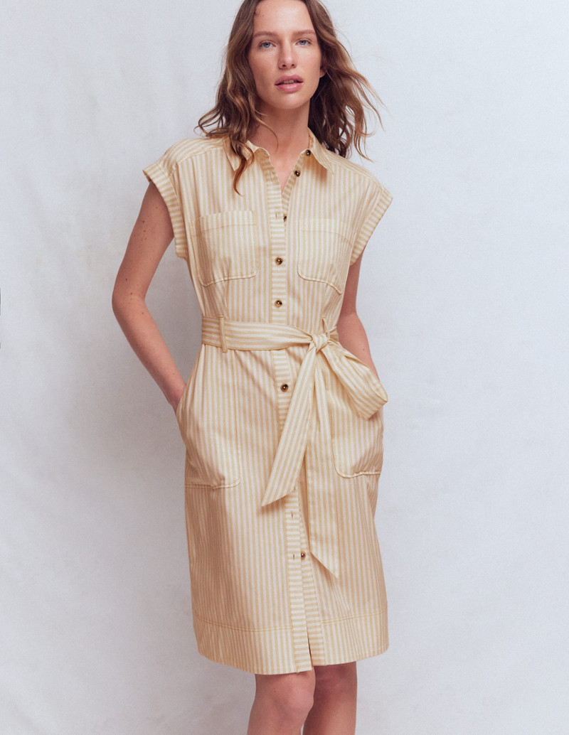 BODEN Short Belted Shirt Dress-Brown Fine Stripe outlook