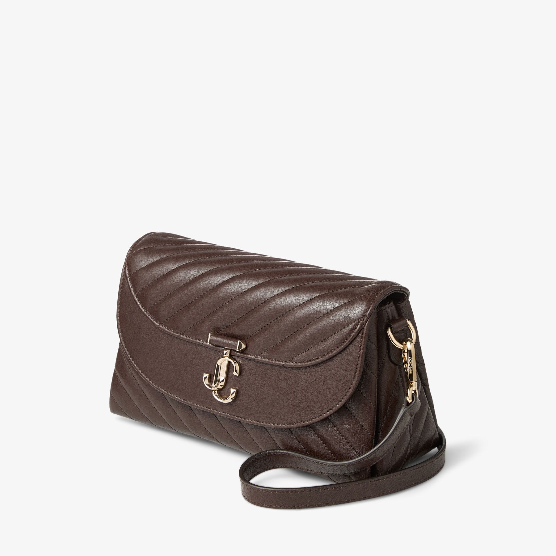 Curve Top Handle
Chocolate Quilted Biker Leather Shoulder Bag with Pearl Embellishments - 2