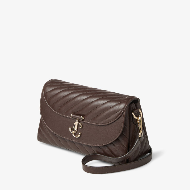 JIMMY CHOO Curve Top Handle
Chocolate Quilted Biker Leather Shoulder Bag with Pearl Embellishments outlook