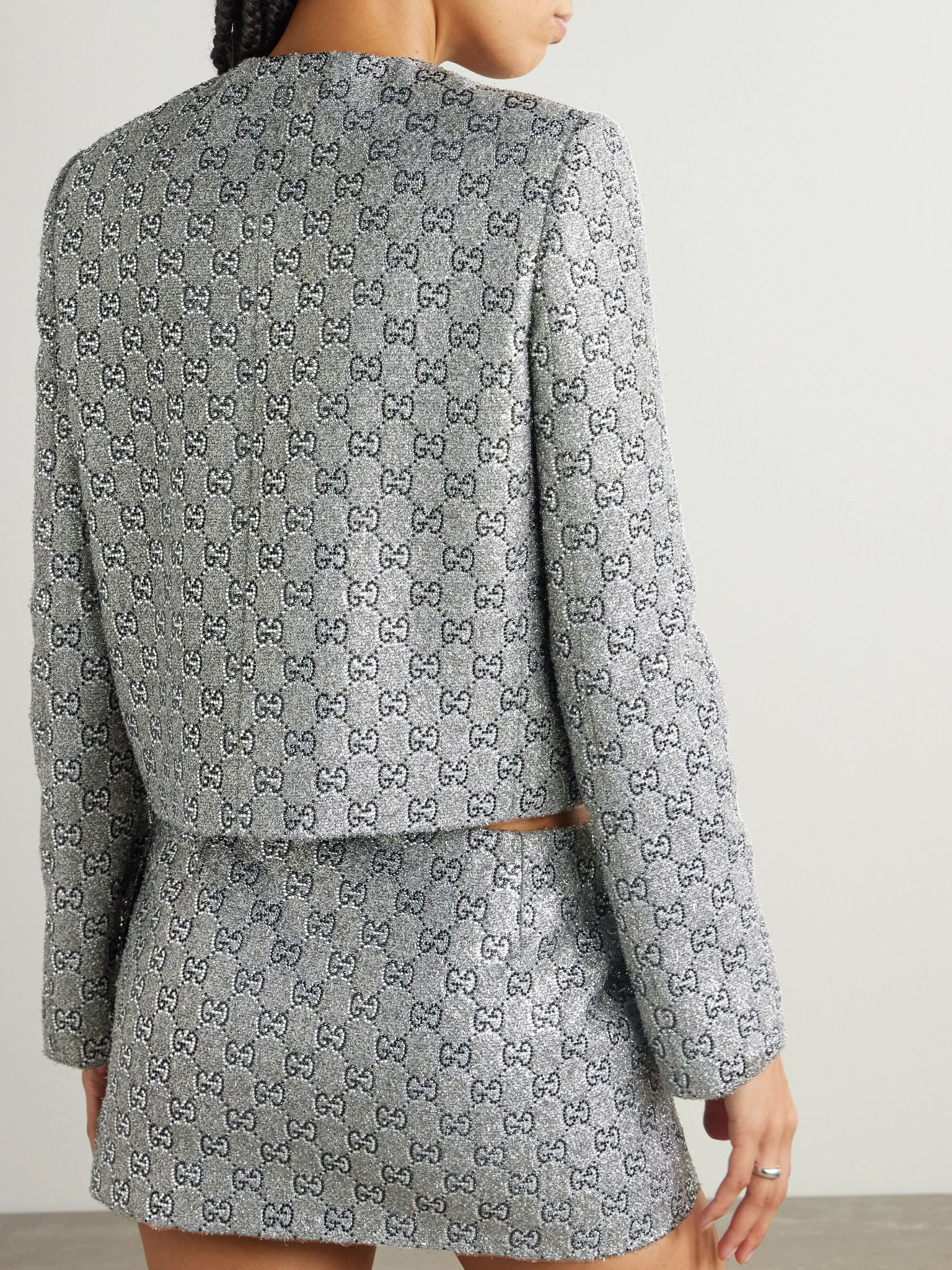 Crystal-embellished metallic tweed jacket Dark gray - 3
