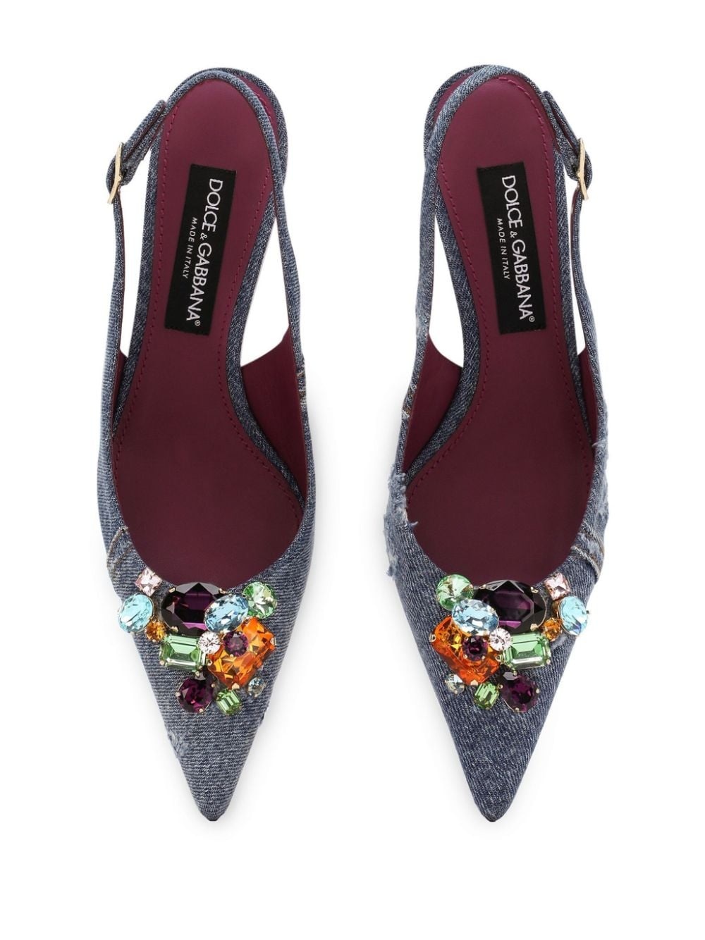 crystal-embellished denim slingback pumps - 4